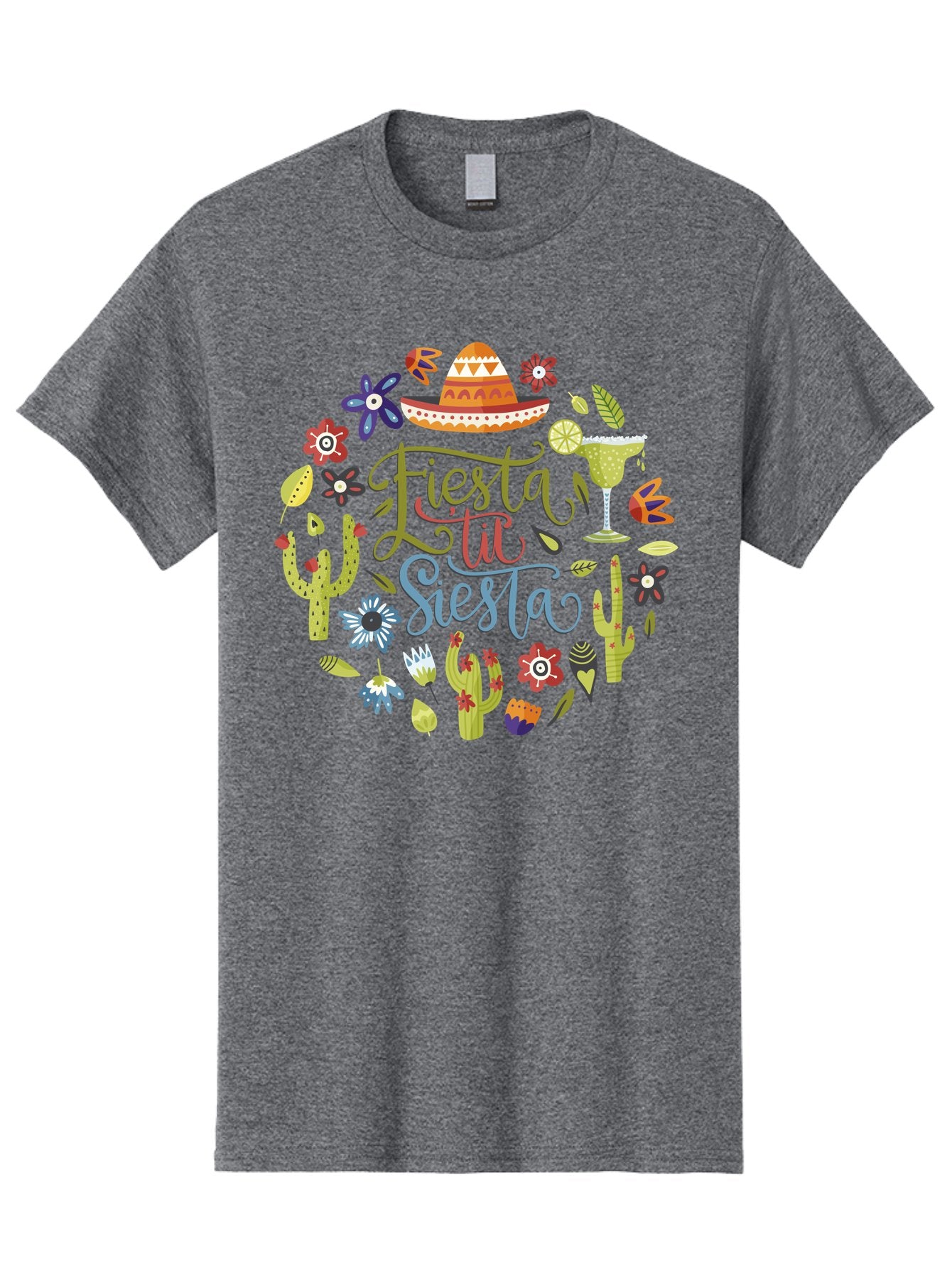 Fiesta-Till-Siesta Men'S Graphic Tee, 100% Cotton, Comfortable Casual Summer Wear, Machine Washable, Fiesta, Siesta, Colorful Flowers, Cacti, Sombrero, Margarita Glass, Margarita, Party, Celebration, Mexican Culture, Vibrant Colors, -  Aaa247