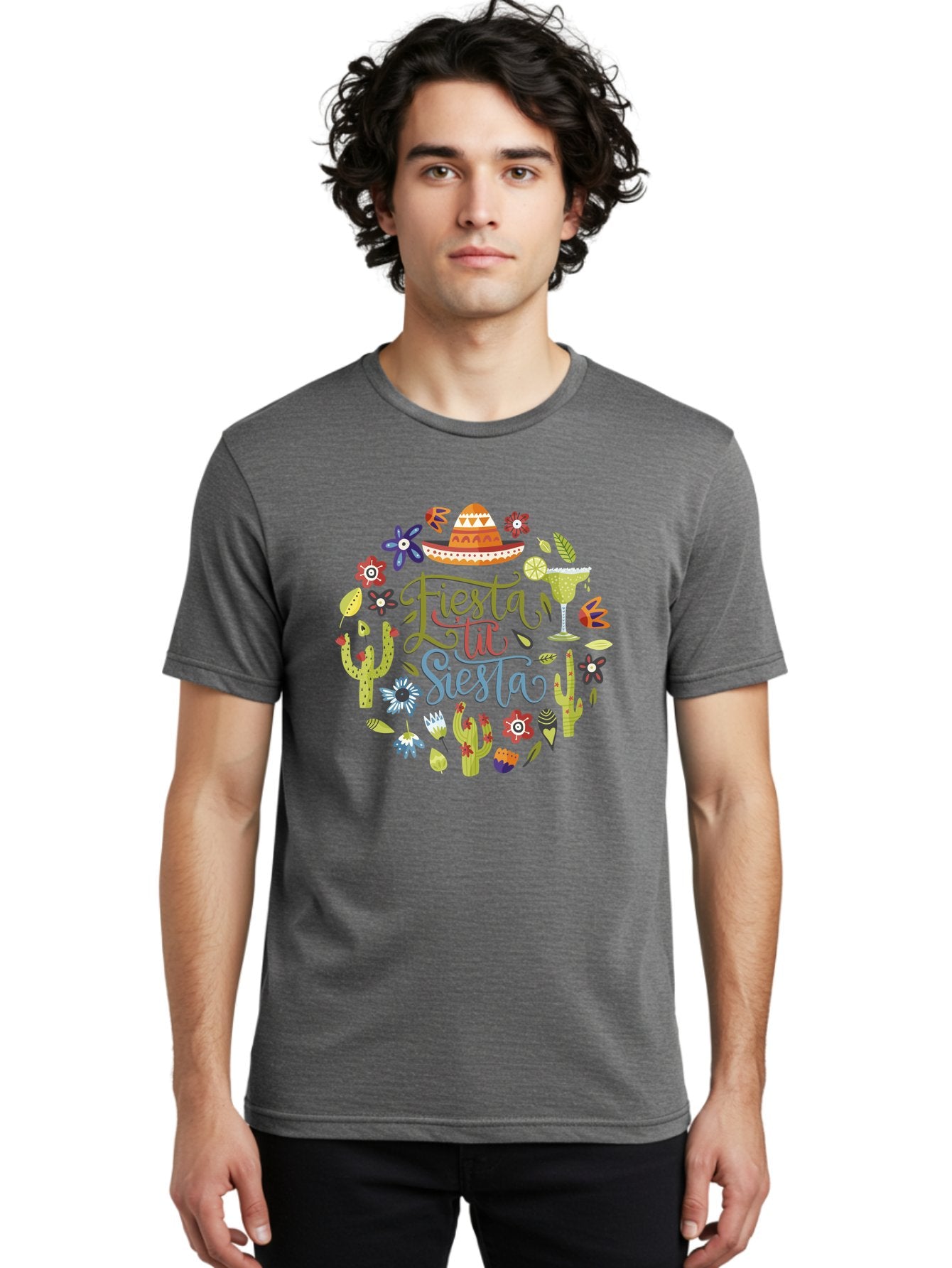 Fiesta-Till-Siesta Men'S Graphic Tee, 100% Cotton, Comfortable Casual Summer Wear, Machine Washable, Fiesta, Siesta, Colorful Flowers, Cacti, Sombrero, Margarita Glass, Margarita, Party, Celebration, Mexican Culture, Vibrant Colors, -  Aaa247