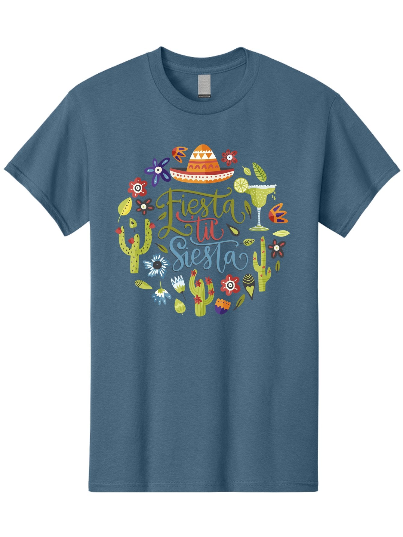 Fiesta-Till-Siesta Men'S Graphic Tee, 100% Cotton, Comfortable Casual Summer Wear, Machine Washable, Fiesta, Siesta, Colorful Flowers, Cacti, Sombrero, Margarita Glass, Margarita, Party, Celebration, Mexican Culture, Vibrant Colors, -  Aaa247 5
