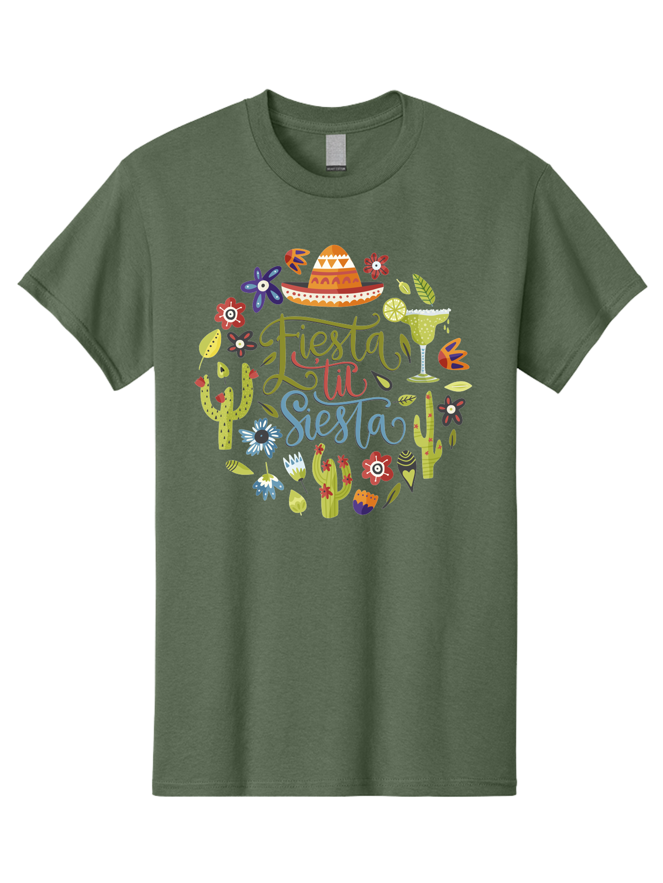 Fiesta-Till-Siesta Men'S Graphic Tee, 100% Cotton, Comfortable Casual Summer Wear, Machine Washable, Fiesta, Siesta, Colorful Flowers, Cacti, Sombrero, Margarita Glass, Margarita, Party, Celebration, Mexican Culture, Vibrant Colors, -  Aaa247