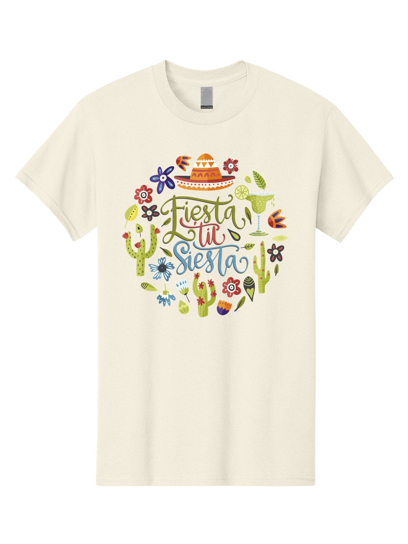 Fiesta-Till-Siesta Men'S Graphic Tee, 100% Cotton, Comfortable Casual Summer Wear, Machine Washable, Fiesta, Siesta, Colorful Flowers, Cacti, Sombrero, Margarita Glass, Margarita, Party, Celebration, Mexican Culture, Vibrant Colors, -  Aaa247 25