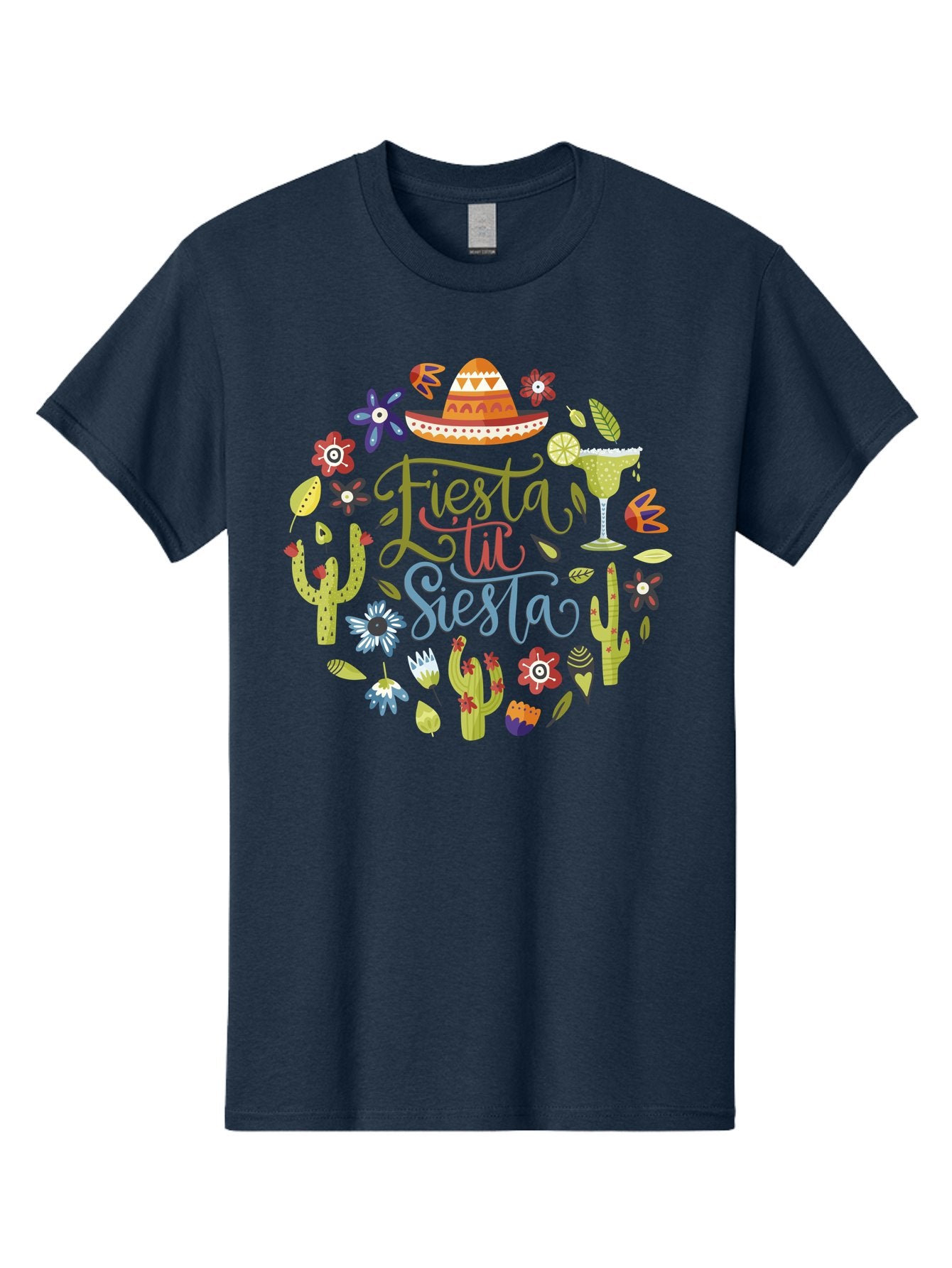 Fiesta-Till-Siesta Men'S Graphic Tee, 100% Cotton, Comfortable Casual Summer Wear, Machine Washable, Fiesta, Siesta, Colorful Flowers, Cacti, Sombrero, Margarita Glass, Margarita, Party, Celebration, Mexican Culture, Vibrant Colors, -  Aaa247 17
