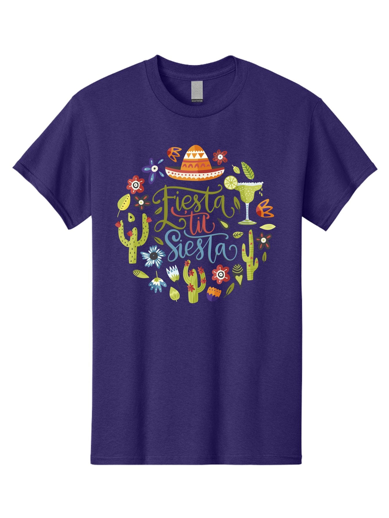 Fiesta-Till-Siesta Men'S Graphic Tee, 100% Cotton, Comfortable Casual Summer Wear, Machine Washable, Fiesta, Siesta, Colorful Flowers, Cacti, Sombrero, Margarita Glass, Margarita, Party, Celebration, Mexican Culture, Vibrant Colors, -  Aaa247 27
