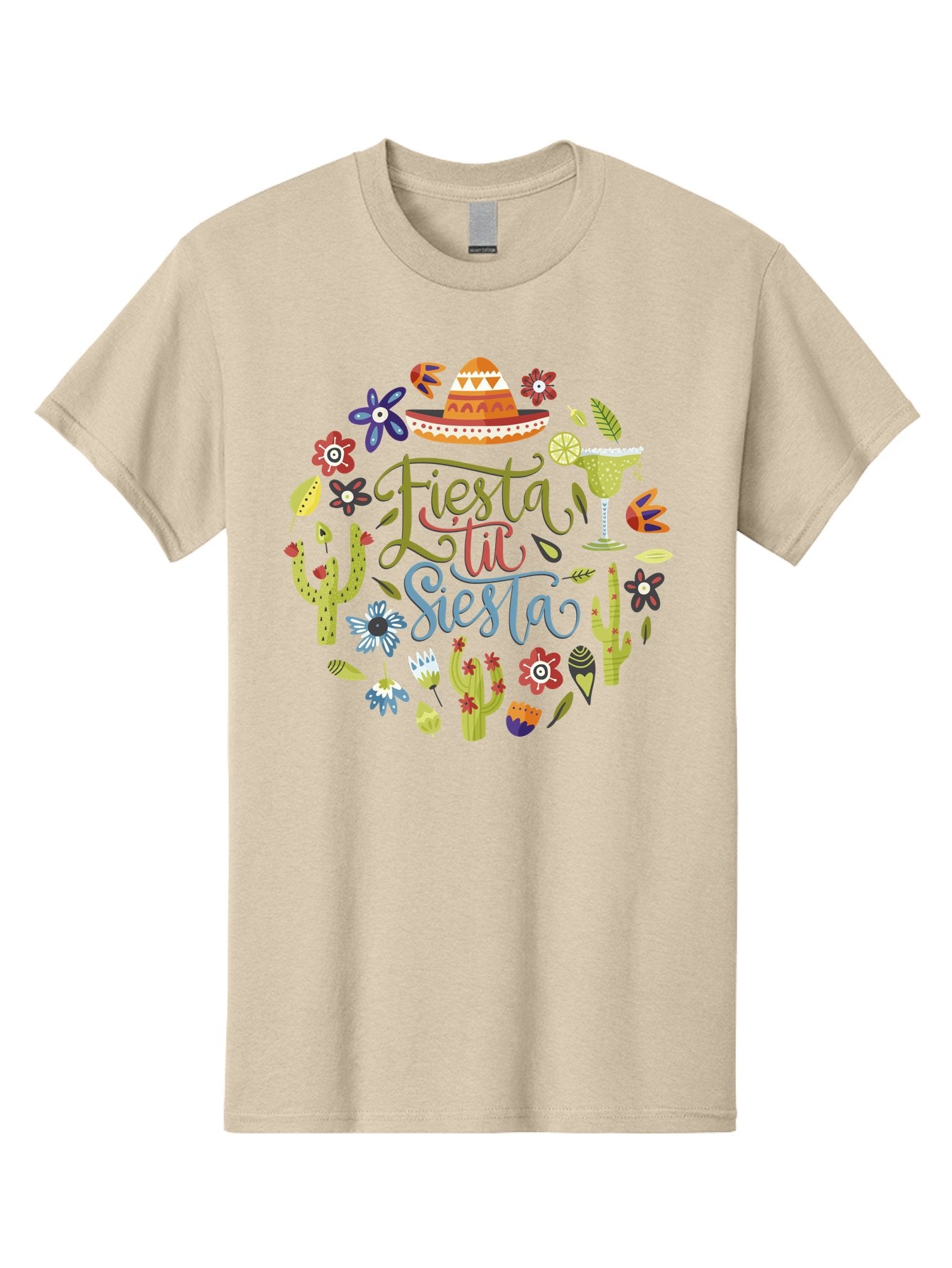 Fiesta-Till-Siesta Men'S Graphic Tee, 100% Cotton, Comfortable Casual Summer Wear, Machine Washable, Fiesta, Siesta, Colorful Flowers, Cacti, Sombrero, Margarita Glass, Margarita, Party, Celebration, Mexican Culture, Vibrant Colors, -  Aaa247 21