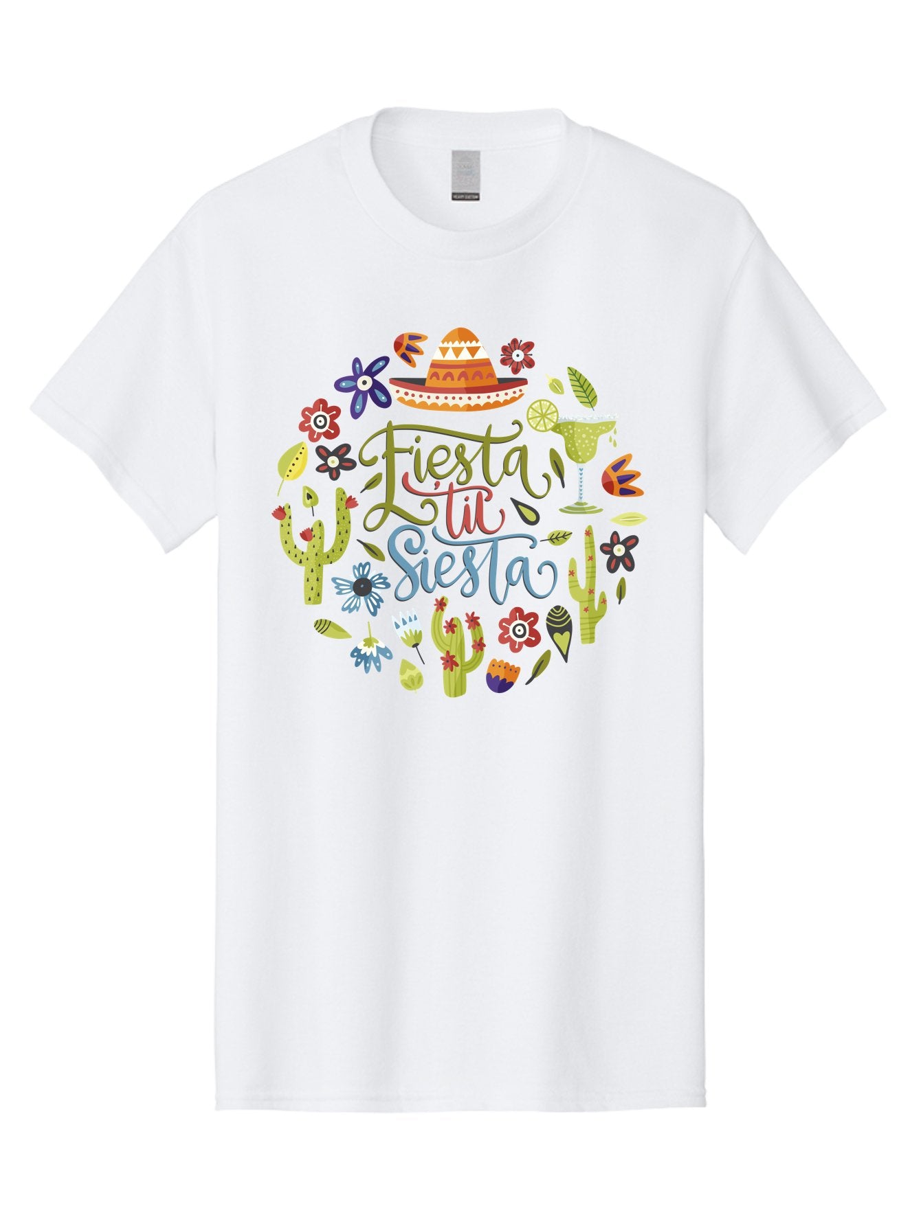 Fiesta-Till-Siesta Men'S Graphic Tee, 100% Cotton, Comfortable Casual Summer Wear, Machine Washable, Fiesta, Siesta, Colorful Flowers, Cacti, Sombrero, Margarita Glass, Margarita, Party, Celebration, Mexican Culture, Vibrant Colors, -  Aaa247 3