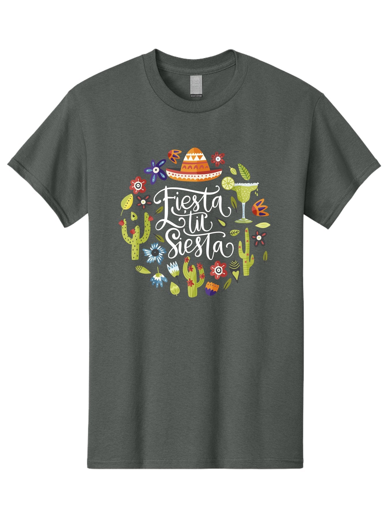Fiesta-Tu-Siesta Men'S Graphic Tee, 100% Cotton, Comfortable Casual Summer Wear, Machine Washable, Fiesta Theme, Mexican Vacation, Margarita Cocktail, Sombrero Hat, Cacti Flowers, Colorful Decor, Party Celebration, Latino Culture, -  Aaa248 11