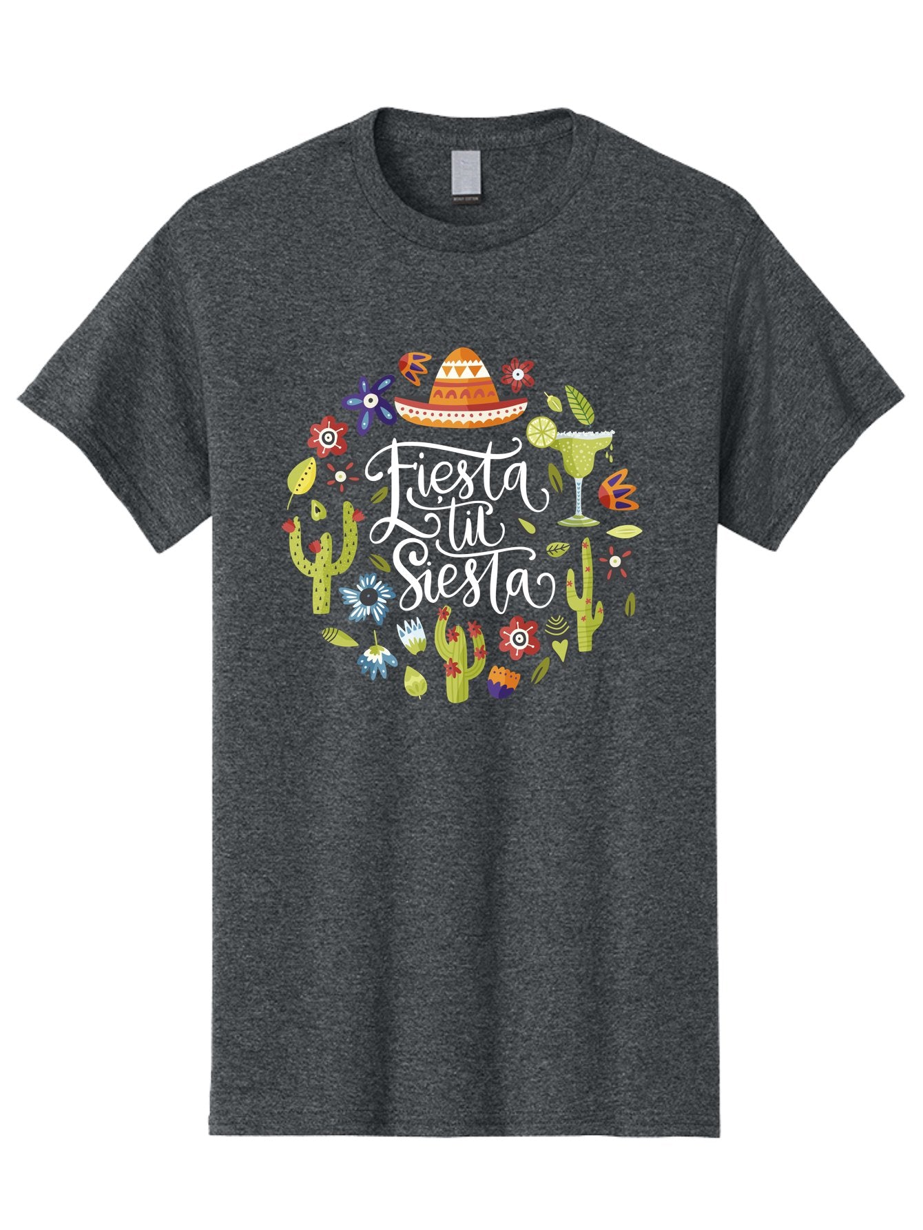 Fiesta-Tu-Siesta Men'S Graphic Tee, 100% Cotton, Comfortable Casual Summer Wear, Machine Washable, Fiesta Theme, Mexican Vacation, Margarita Cocktail, Sombrero Hat, Cacti Flowers, Colorful Decor, Party Celebration, Latino Culture, -  Aaa248 13