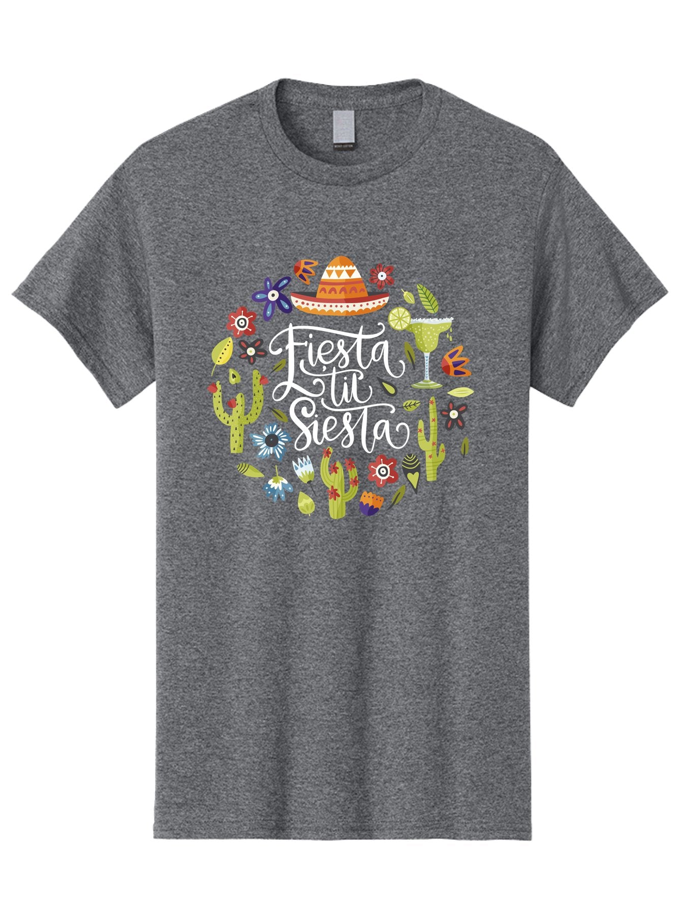 Fiesta-Tu-Siesta Men'S Graphic Tee, 100% Cotton, Comfortable Casual Summer Wear, Machine Washable, Fiesta Theme, Mexican Vacation, Margarita Cocktail, Sombrero Hat, Cacti Flowers, Colorful Decor, Party Celebration, Latino Culture, -  Aaa248 19