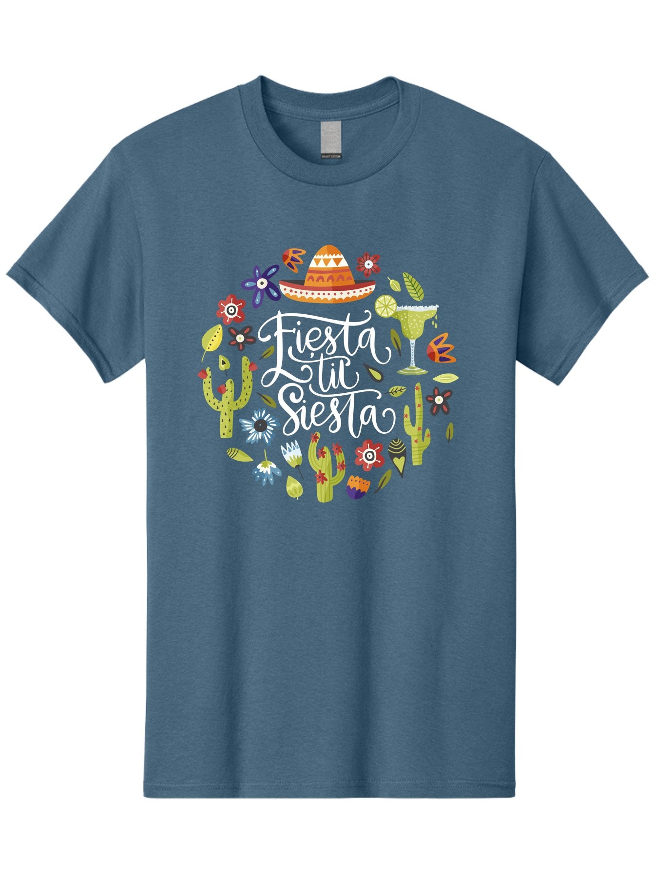 Fiesta-Tu-Siesta Men'S Graphic Tee, 100% Cotton, Comfortable Casual Summer Wear, Machine Washable, Fiesta Theme, Mexican Vacation, Margarita Cocktail, Sombrero Hat, Cacti Flowers, Colorful Decor, Party Celebration, Latino Culture, -  Aaa248 7
