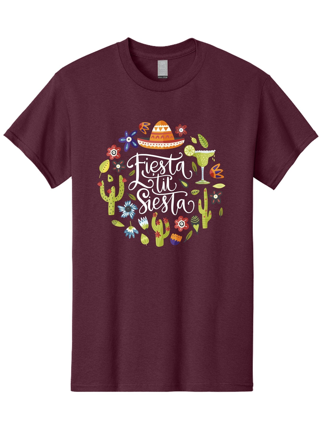Fiesta-Tu-Siesta Men'S Graphic Tee, 100% Cotton, Comfortable Casual Summer Wear, Machine Washable, Fiesta Theme, Mexican Vacation, Margarita Cocktail, Sombrero Hat, Cacti Flowers, Colorful Decor, Party Celebration, Latino Culture, -  Aaa248 27