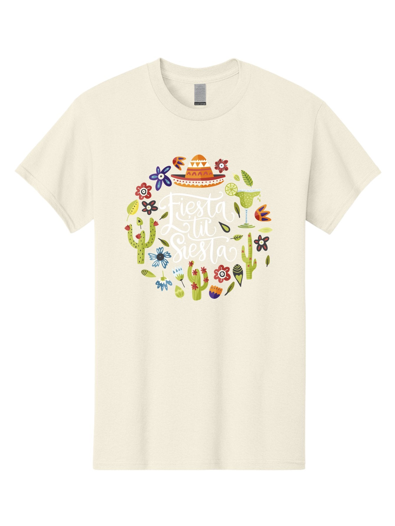 Fiesta-Tu-Siesta Men'S Graphic Tee, 100% Cotton, Comfortable Casual Summer Wear, Machine Washable, Fiesta Theme, Mexican Vacation, Margarita Cocktail, Sombrero Hat, Cacti Flowers, Colorful Decor, Party Celebration, Latino Culture, -  Aaa248 17