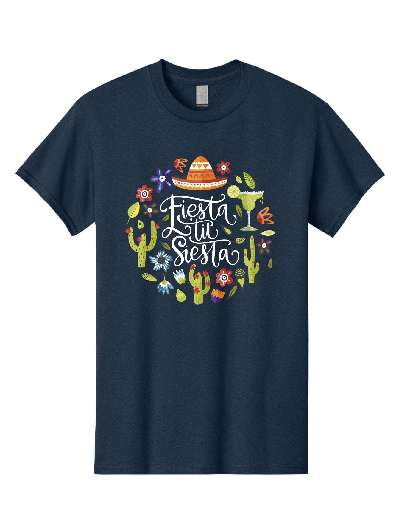 Fiesta-Tu-Siesta Men'S Graphic Tee, 100% Cotton, Comfortable Casual Summer Wear, Machine Washable, Fiesta Theme, Mexican Vacation, Margarita Cocktail, Sombrero Hat, Cacti Flowers, Colorful Decor, Party Celebration, Latino Culture, -  Aaa248 29