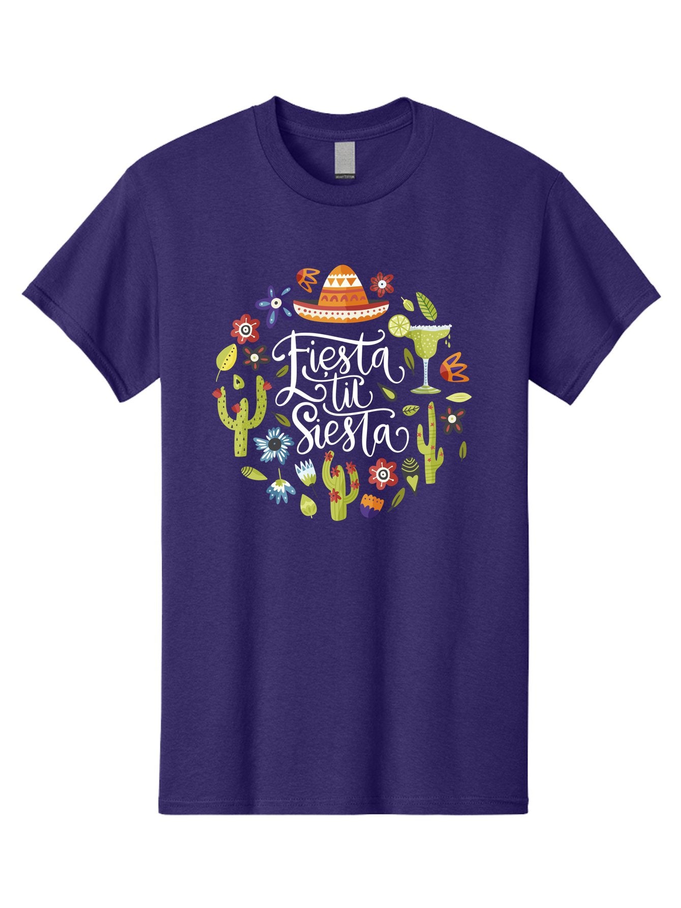 Fiesta-Tu-Siesta Men'S Graphic Tee, 100% Cotton, Comfortable Casual Summer Wear, Machine Washable, Fiesta Theme, Mexican Vacation, Margarita Cocktail, Sombrero Hat, Cacti Flowers, Colorful Decor, Party Celebration, Latino Culture, -  Aaa248 9