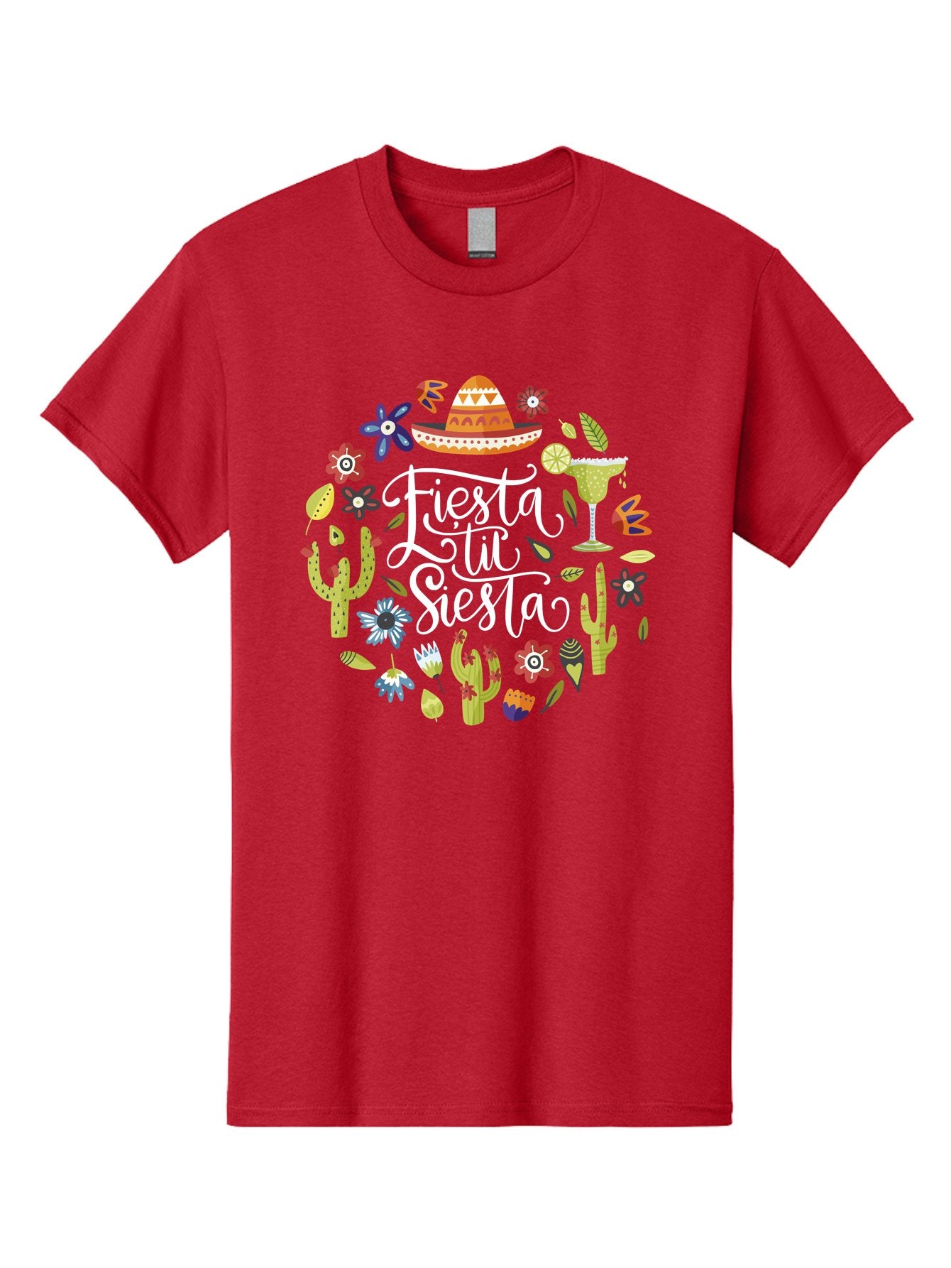 Fiesta-Tu-Siesta Men'S Graphic Tee, 100% Cotton, Comfortable Casual Summer Wear, Machine Washable, Fiesta Theme, Mexican Vacation, Margarita Cocktail, Sombrero Hat, Cacti Flowers, Colorful Decor, Party Celebration, Latino Culture, -  Aaa248 15