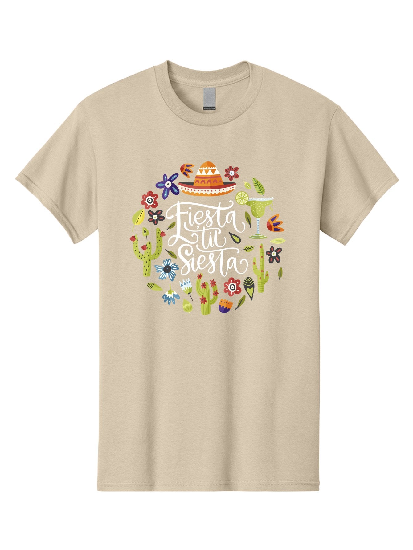 Fiesta-Tu-Siesta Men'S Graphic Tee, 100% Cotton, Comfortable Casual Summer Wear, Machine Washable, Fiesta Theme, Mexican Vacation, Margarita Cocktail, Sombrero Hat, Cacti Flowers, Colorful Decor, Party Celebration, Latino Culture, -  Aaa248 23
