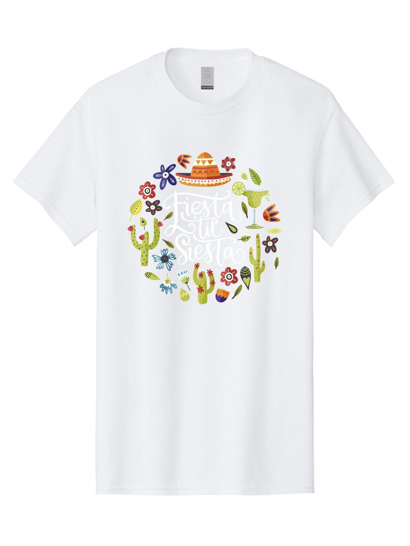 Fiesta-Tu-Siesta Men'S Graphic Tee, 100% Cotton, Comfortable Casual Summer Wear, Machine Washable, Fiesta Theme, Mexican Vacation, Margarita Cocktail, Sombrero Hat, Cacti Flowers, Colorful Decor, Party Celebration, Latino Culture, -  Aaa248 21