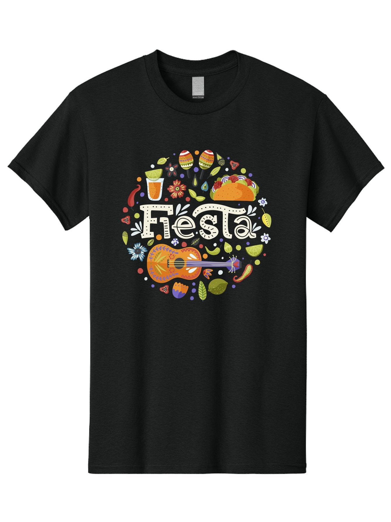 Fiesta Men'S Graphic Tee, 100% Cotton, Comfortable Casual Summer Wear, Machine Washable, Latin American Party, Festive Celebration, Traditional Food, Folk Music, Vibrant Culture, Colorful Flowers, Lively Atmosphere, Dance And Music, -  Aaa249 29