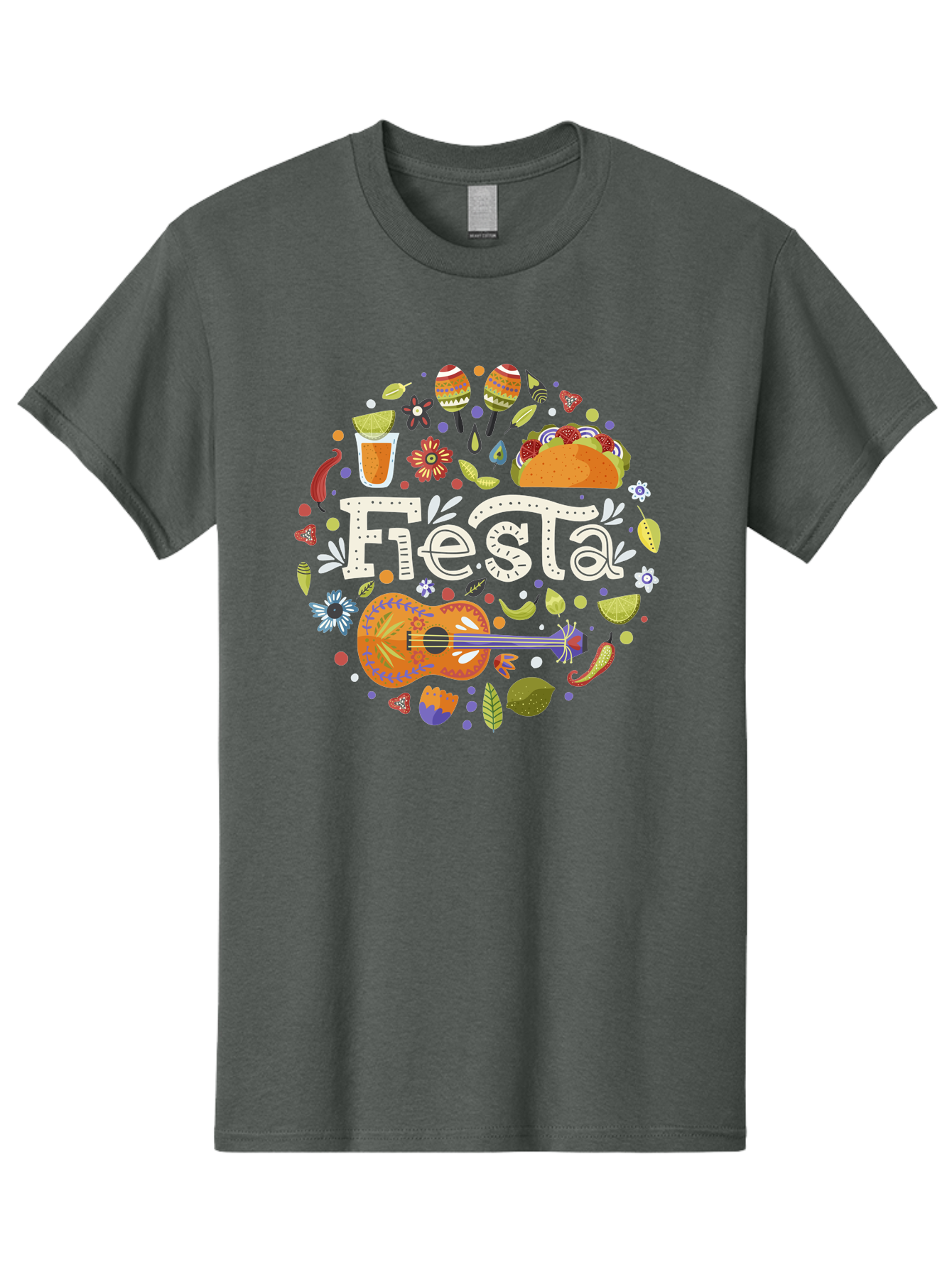 Fiesta Men'S Graphic Tee, 100% Cotton, Comfortable Casual Summer Wear, Machine Washable, Latin American Party, Festive Celebration, Traditional Food, Folk Music, Vibrant Culture, Colorful Flowers, Lively Atmosphere, Dance And Music, -  Aaa249
