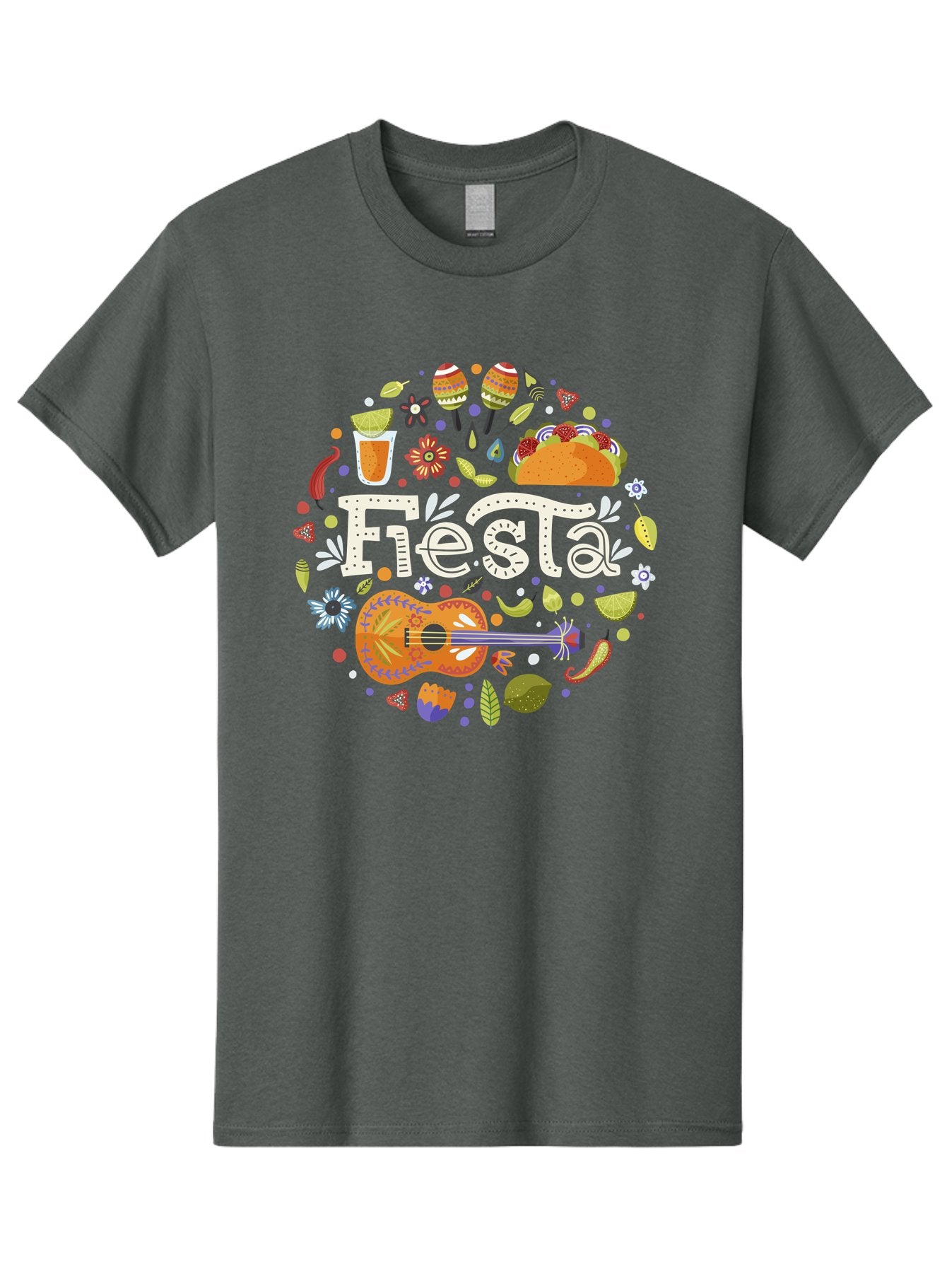 Fiesta Men'S Graphic Tee, 100% Cotton, Comfortable Casual Summer Wear, Machine Washable, Latin American Party, Festive Celebration, Traditional Food, Folk Music, Vibrant Culture, Colorful Flowers, Lively Atmosphere, Dance And Music, -  Aaa249 3