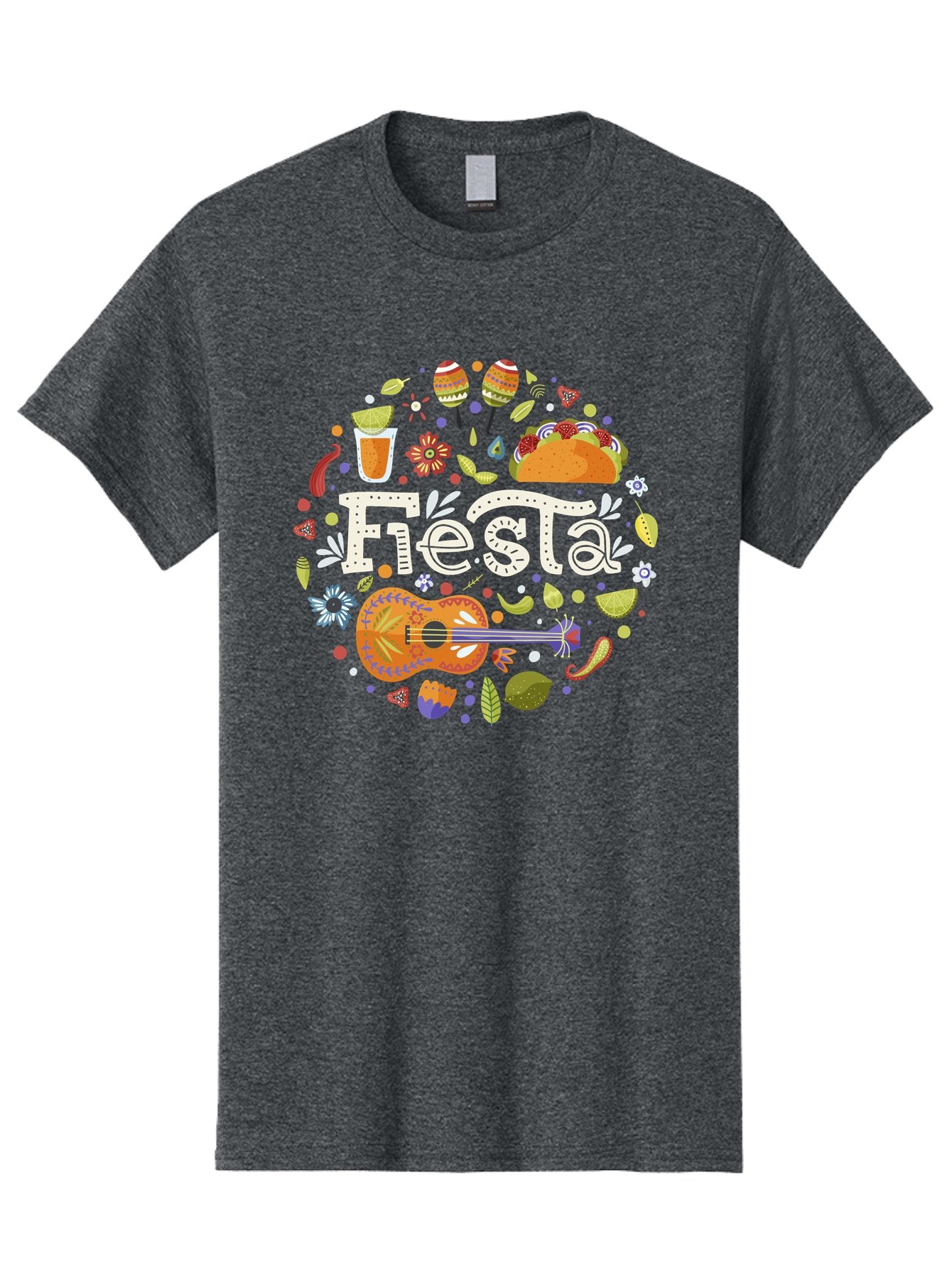 Fiesta Men'S Graphic Tee, 100% Cotton, Comfortable Casual Summer Wear, Machine Washable, Latin American Party, Festive Celebration, Traditional Food, Folk Music, Vibrant Culture, Colorful Flowers, Lively Atmosphere, Dance And Music, -  Aaa249 21