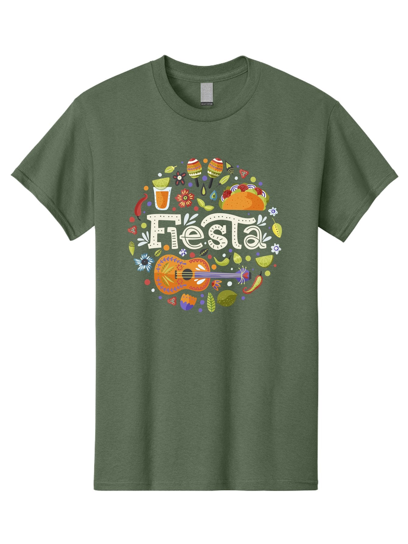 Fiesta Men'S Graphic Tee, 100% Cotton, Comfortable Casual Summer Wear, Machine Washable, Latin American Party, Festive Celebration, Traditional Food, Folk Music, Vibrant Culture, Colorful Flowers, Lively Atmosphere, Dance And Music, -  Aaa249