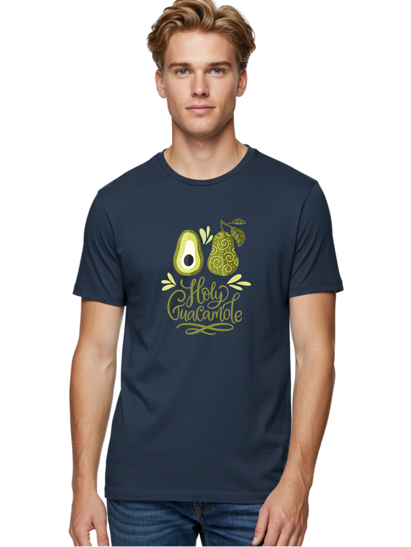 Holy-Guacamole Men'S Graphic Tee, 100% Cotton, Comfortable Casual Summer Wear, Machine Washable, Avocado Illustration, Guacamole Recipe, Healthy Eating, Food Art, Creative Typography, Decorative Leaves, Vibrant Colors, Culinary Design -  Aaa254 24