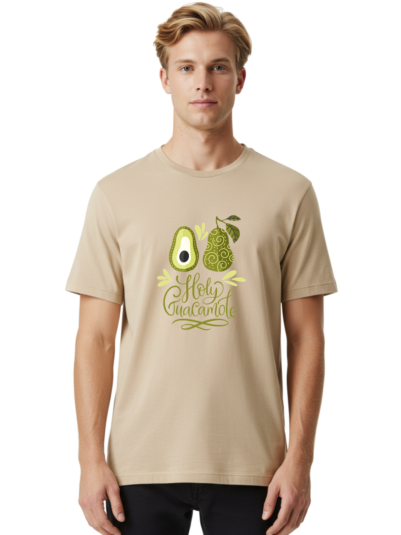 Holy-Guacamole Men'S Graphic Tee, 100% Cotton, Comfortable Casual Summer Wear, Machine Washable, Avocado Illustration, Guacamole Recipe, Healthy Eating, Food Art, Creative Typography, Decorative Leaves, Vibrant Colors, Culinary Design -  Aaa254