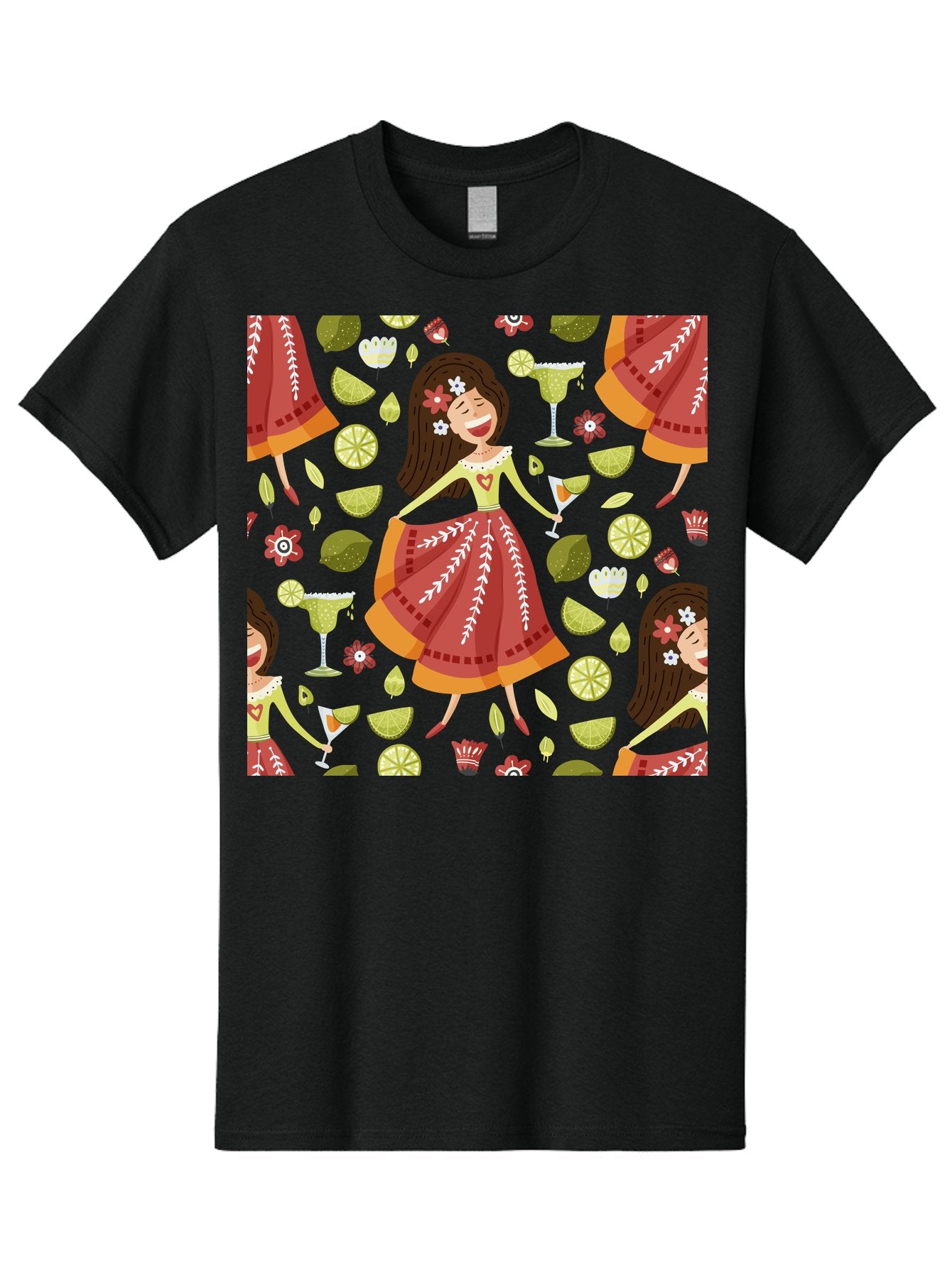 Hula-Girl Men'S Graphic Tee, 100% Cotton, Comfortable Casual Summer Wear, Machine Washable, Hula Girl, Hawaiian Dance, Margarita Cocktails, Citrus Fruits, Floral Patterns, Tropical Leaves, Dancing Woman, Festive Atmosphere, Joyful Moments, -  Aaa255 13