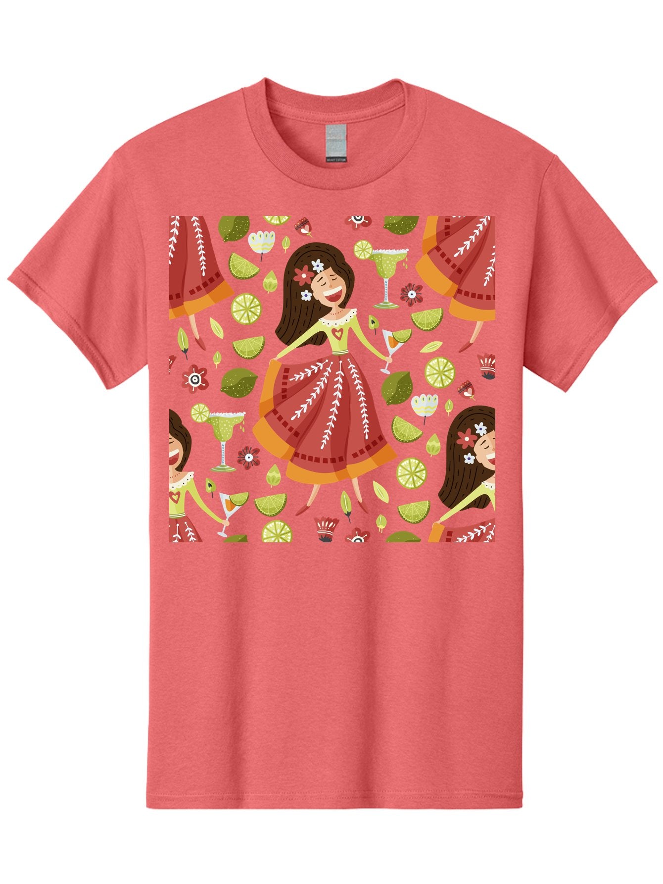 Hula-Girl Men'S Graphic Tee, 100% Cotton, Comfortable Casual Summer Wear, Machine Washable, Hula Girl, Hawaiian Dance, Margarita Cocktails, Citrus Fruits, Floral Patterns, Tropical Leaves, Dancing Woman, Festive Atmosphere, Joyful Moments, -  Aaa255 11