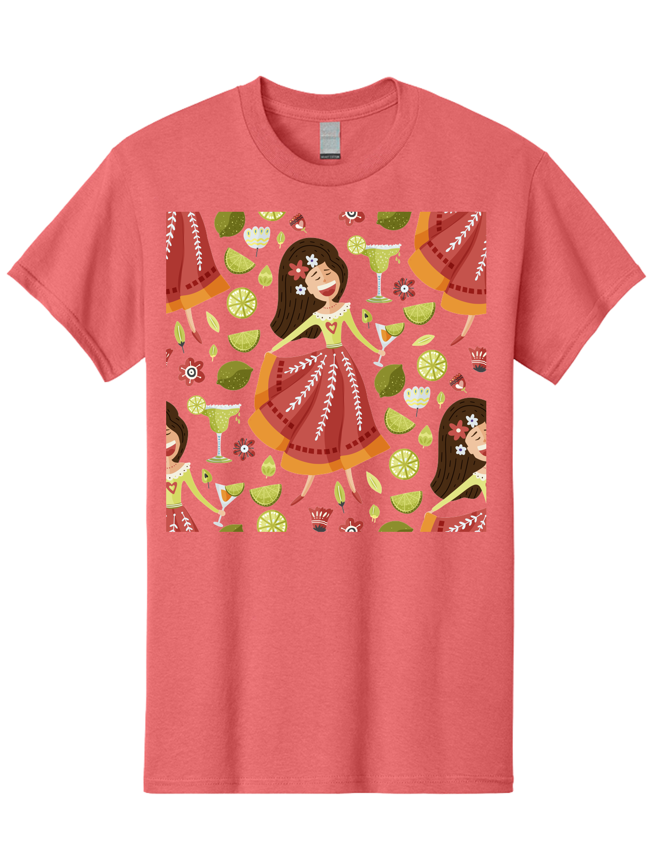 Hula-Girl Men'S Graphic Tee, 100% Cotton, Comfortable Casual Summer Wear, Machine Washable, Hula Girl, Hawaiian Dance, Margarita Cocktails, Citrus Fruits, Floral Patterns, Tropical Leaves, Dancing Woman, Festive Atmosphere, Joyful Moments, -  Aaa255 13