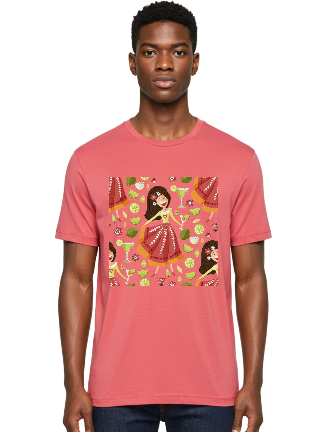 Hula-Girl Men'S Graphic Tee, 100% Cotton, Comfortable Casual Summer Wear, Machine Washable, Hula Girl, Hawaiian Dance, Margarita Cocktails, Citrus Fruits, Floral Patterns, Tropical Leaves, Dancing Woman, Festive Atmosphere, Joyful Moments, -  Aaa255 12