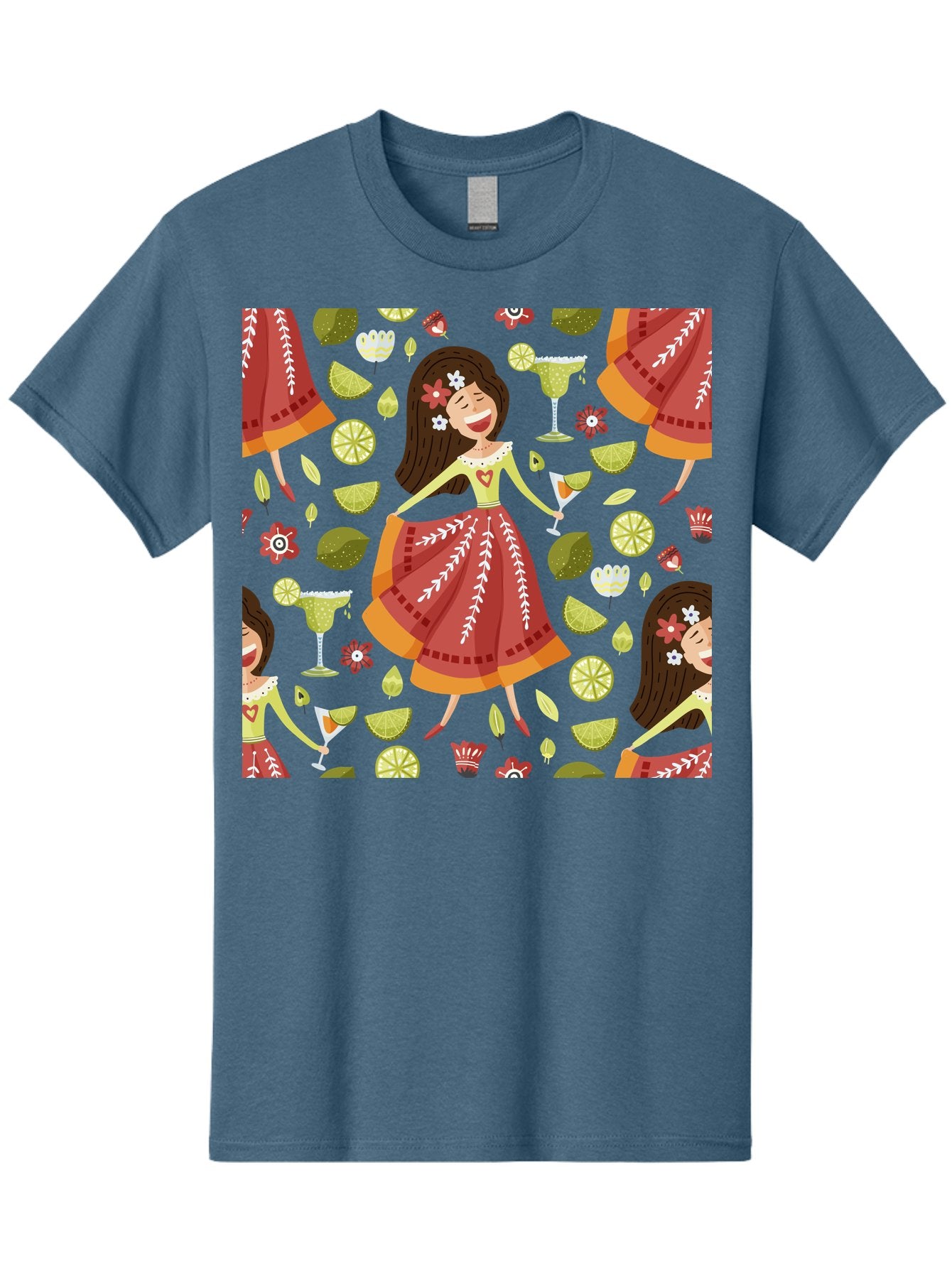 Hula-Girl Men'S Graphic Tee, 100% Cotton, Comfortable Casual Summer Wear, Machine Washable, Hula Girl, Hawaiian Dance, Margarita Cocktails, Citrus Fruits, Floral Patterns, Tropical Leaves, Dancing Woman, Festive Atmosphere, Joyful Moments, -  Aaa255 17