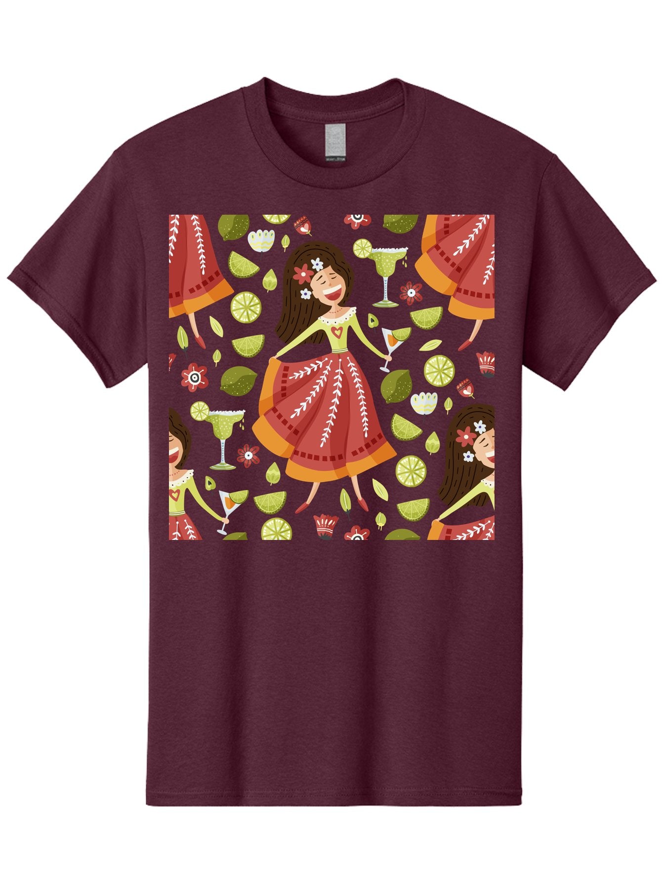 Hula-Girl Men'S Graphic Tee, 100% Cotton, Comfortable Casual Summer Wear, Machine Washable, Hula Girl, Hawaiian Dance, Margarita Cocktails, Citrus Fruits, Floral Patterns, Tropical Leaves, Dancing Woman, Festive Atmosphere, Joyful Moments, -  Aaa255 27