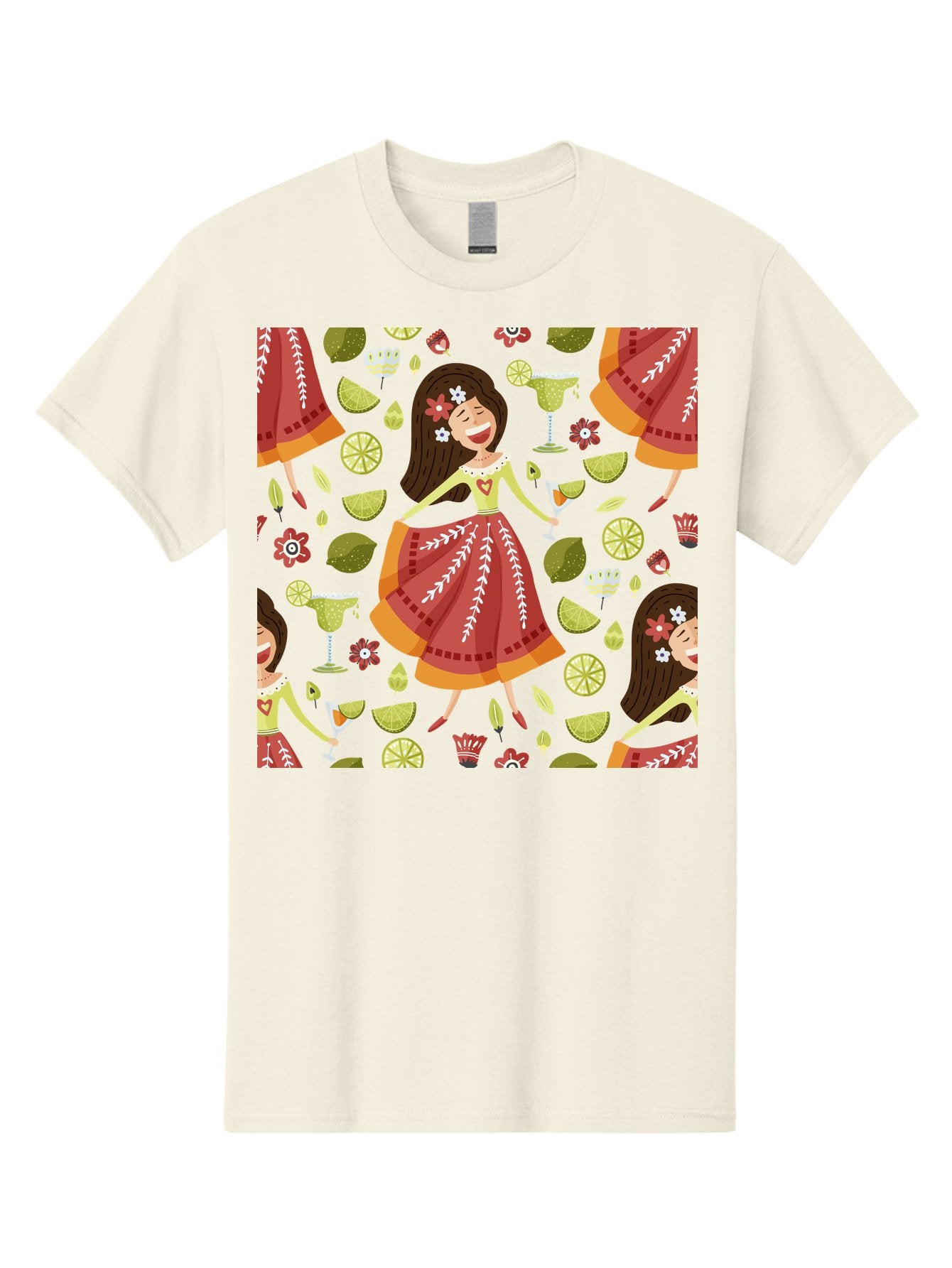 Hula-Girl Men'S Graphic Tee, 100% Cotton, Comfortable Casual Summer Wear, Machine Washable, Hula Girl, Hawaiian Dance, Margarita Cocktails, Citrus Fruits, Floral Patterns, Tropical Leaves, Dancing Woman, Festive Atmosphere, Joyful Moments, -  Aaa255 29