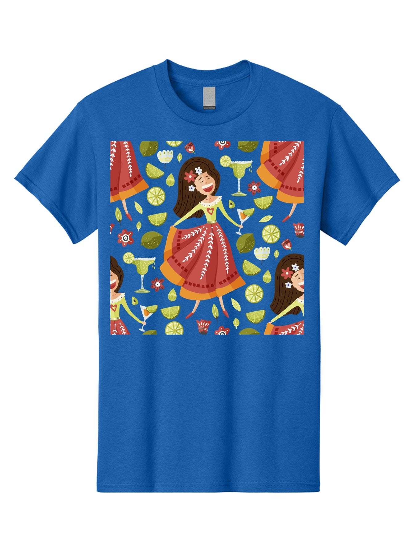 Hula-Girl Men'S Graphic Tee, 100% Cotton, Comfortable Casual Summer Wear, Machine Washable, Hula Girl, Hawaiian Dance, Margarita Cocktails, Citrus Fruits, Floral Patterns, Tropical Leaves, Dancing Woman, Festive Atmosphere, Joyful Moments, -  Aaa255 19