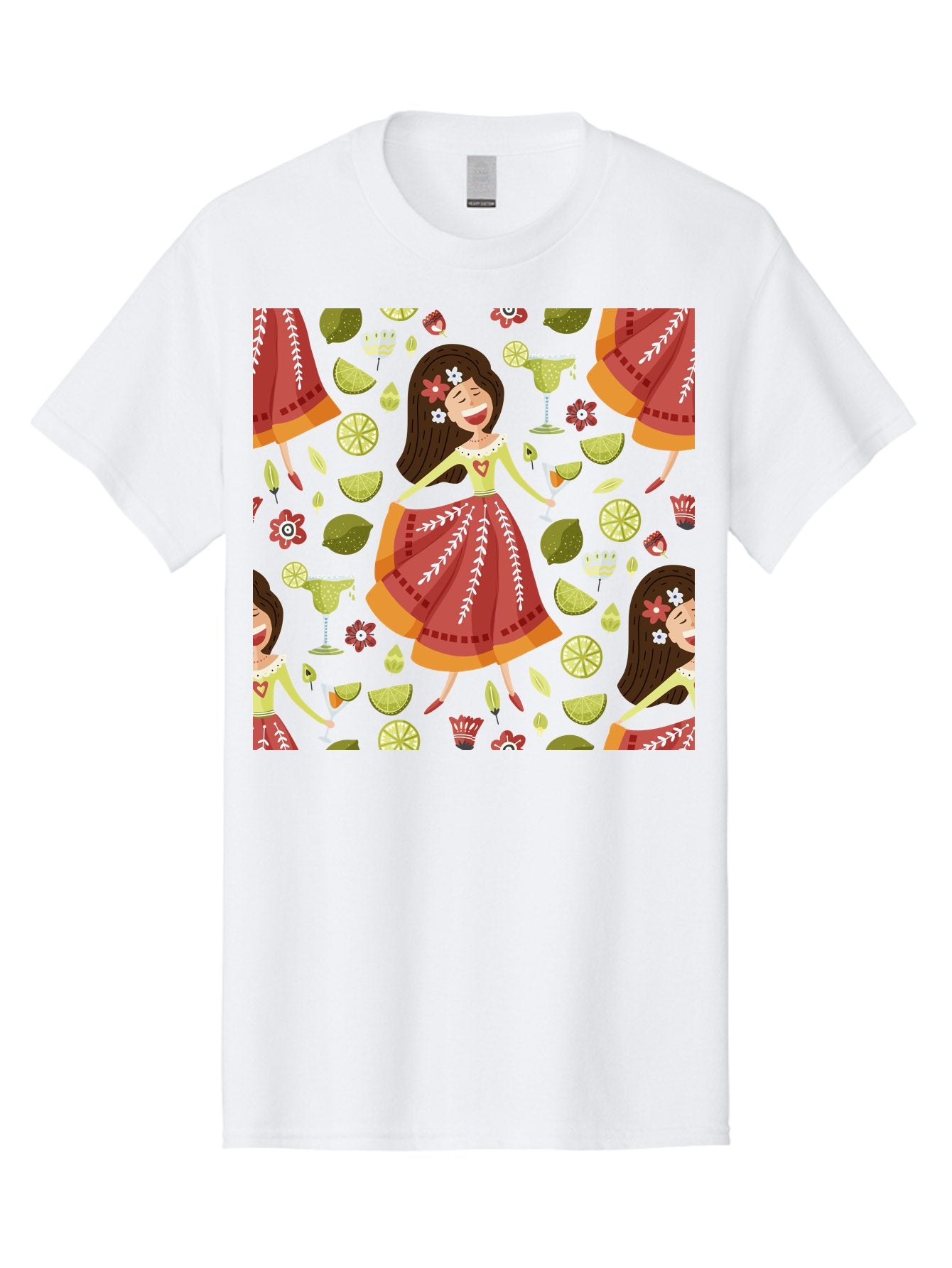 Hula-Girl Men'S Graphic Tee, 100% Cotton, Comfortable Casual Summer Wear, Machine Washable, Hula Girl, Hawaiian Dance, Margarita Cocktails, Citrus Fruits, Floral Patterns, Tropical Leaves, Dancing Woman, Festive Atmosphere, Joyful Moments, -  Aaa255 7