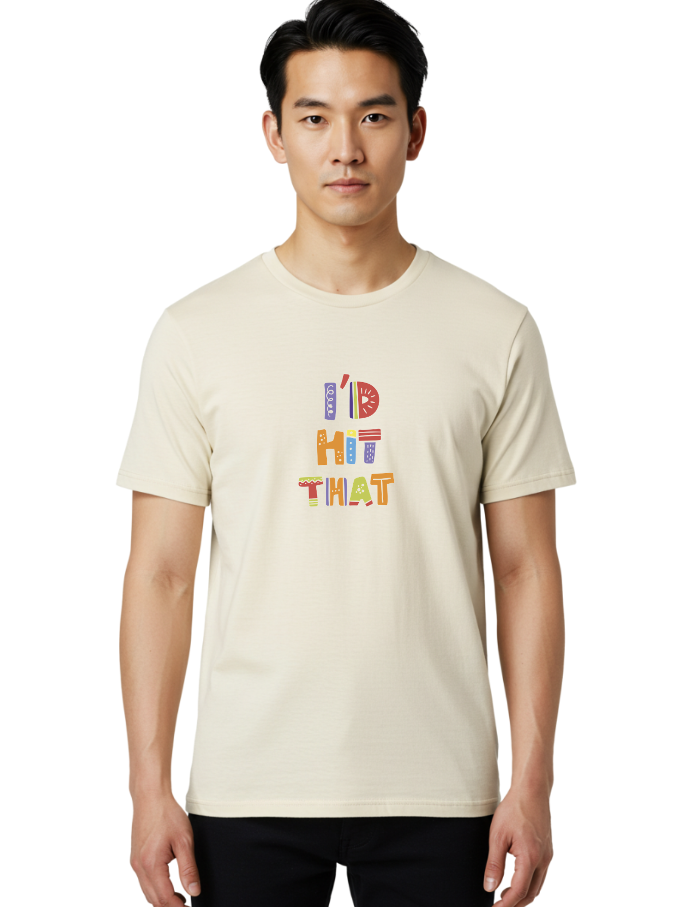 I-D-Hit-That Men'S Graphic Tee, 100% Cotton, Comfortable Casual Summer Wear, Machine Washable, Colorful Typography, Fun Phrases, Quirky Humor, Vibrant Colors, Eye-Catching Design, Playful Text, I'D Hit That -  Aaa257