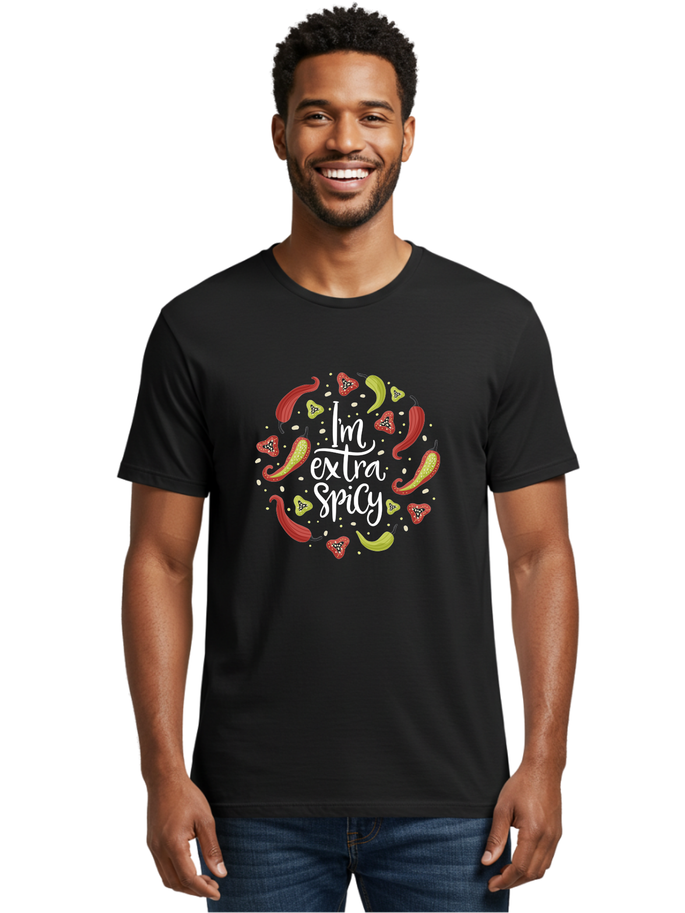 I-M-Extra-Spicy-1 Men'S Graphic Tee, 100% Cotton, Comfortable Casual Summer Wear, Machine Washable, Spicy Food, Hot Peppers, Chili Peppers, Strawberries, Flavorful Cuisine, Bold Flavors, Spicy Personality, Fun Design -  Aaa258 8