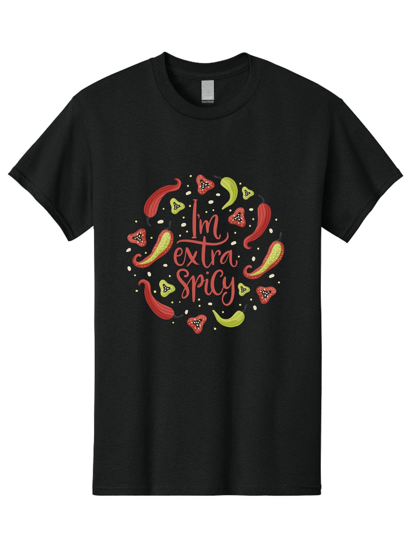 I-M-Extra-Spicy Men'S Graphic Tee, 100% Cotton, Comfortable Casual Summer Wear, Machine Washable, I'M Extra Spicy, Chilli Peppers, Strawberries, Spicy Food, Hot Sauce, Bold Flavors, Vibrant Colors, Playful Design, Quirky Typography, -  Aaa261 25