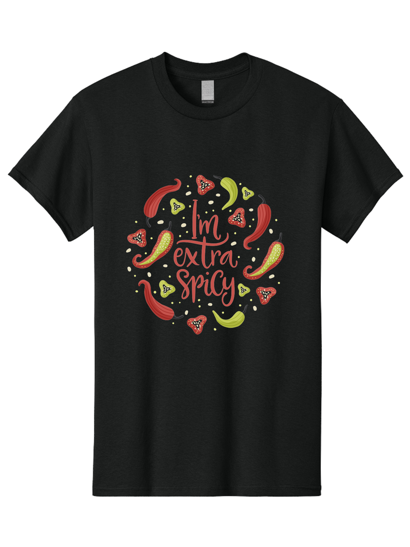 I-M-Extra-Spicy Men'S Graphic Tee, 100% Cotton, Comfortable Casual Summer Wear, Machine Washable, I'M Extra Spicy, Chilli Peppers, Strawberries, Spicy Food, Hot Sauce, Bold Flavors, Vibrant Colors, Playful Design, Quirky Typography, -  Aaa261