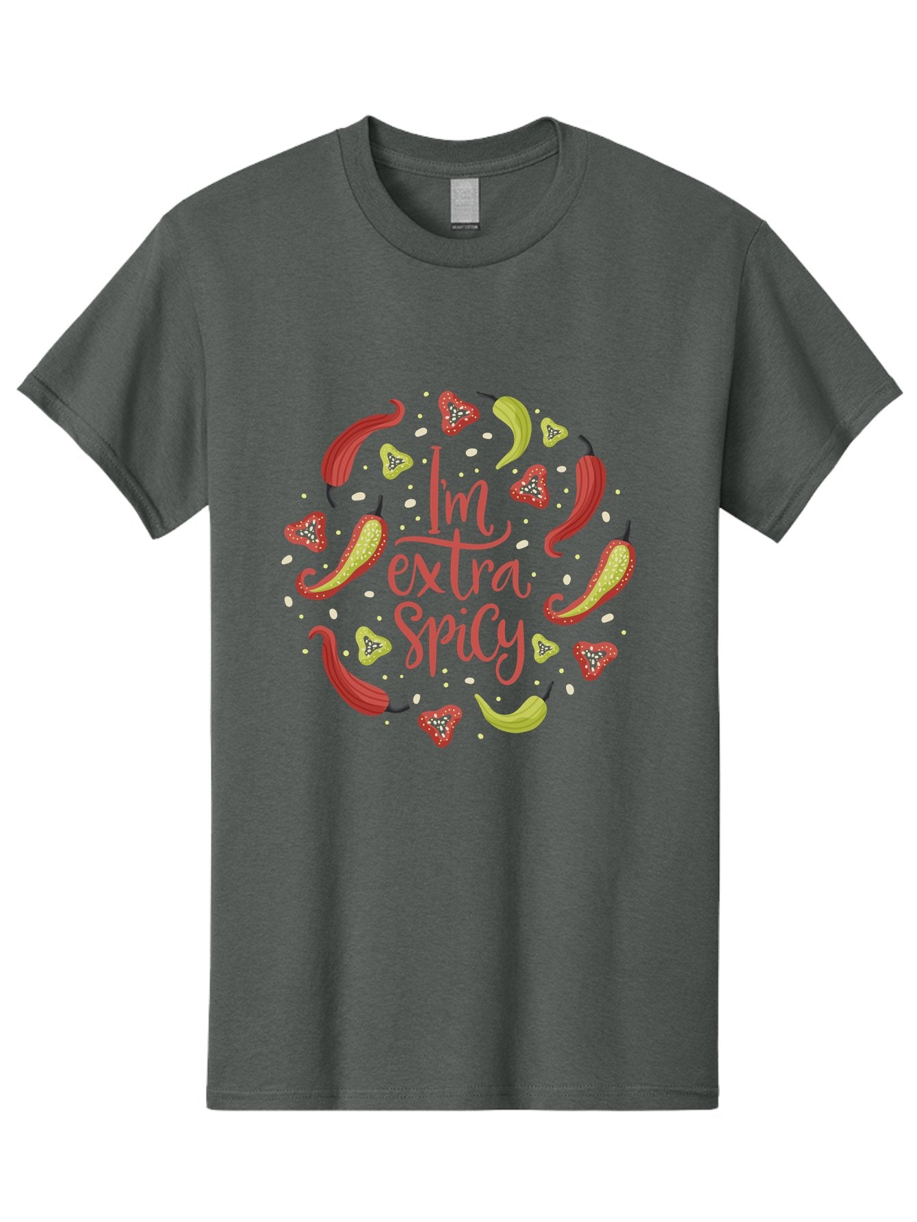 I-M-Extra-Spicy Men'S Graphic Tee, 100% Cotton, Comfortable Casual Summer Wear, Machine Washable, I'M Extra Spicy, Chilli Peppers, Strawberries, Spicy Food, Hot Sauce, Bold Flavors, Vibrant Colors, Playful Design, Quirky Typography, -  Aaa261 3