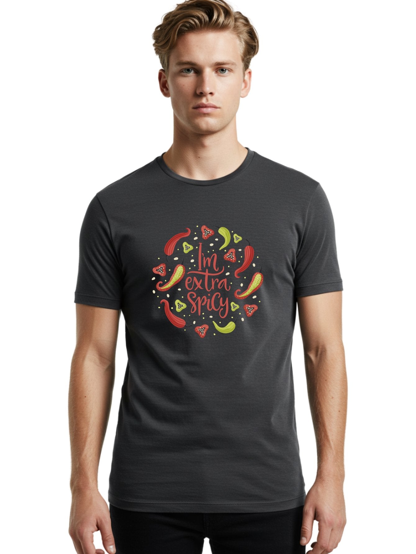 I-M-Extra-Spicy Men'S Graphic Tee, 100% Cotton, Comfortable Casual Summer Wear, Machine Washable, I'M Extra Spicy, Chilli Peppers, Strawberries, Spicy Food, Hot Sauce, Bold Flavors, Vibrant Colors, Playful Design, Quirky Typography, -  Aaa261 28