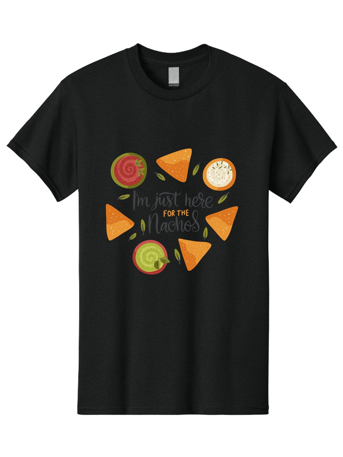 I-M-Just-Here-For-The-Nachos-1 Men'S Graphic Tee, 100% Cotton, Comfortable Casual Summer Wear, Machine Washable, Nachos, Dips, Salsa, Guacamole, Queso, Tortilla Chips, Snack Time, Mexican Food, Party Food, Nacho Cheese, Appetizer -  Aaa262 5