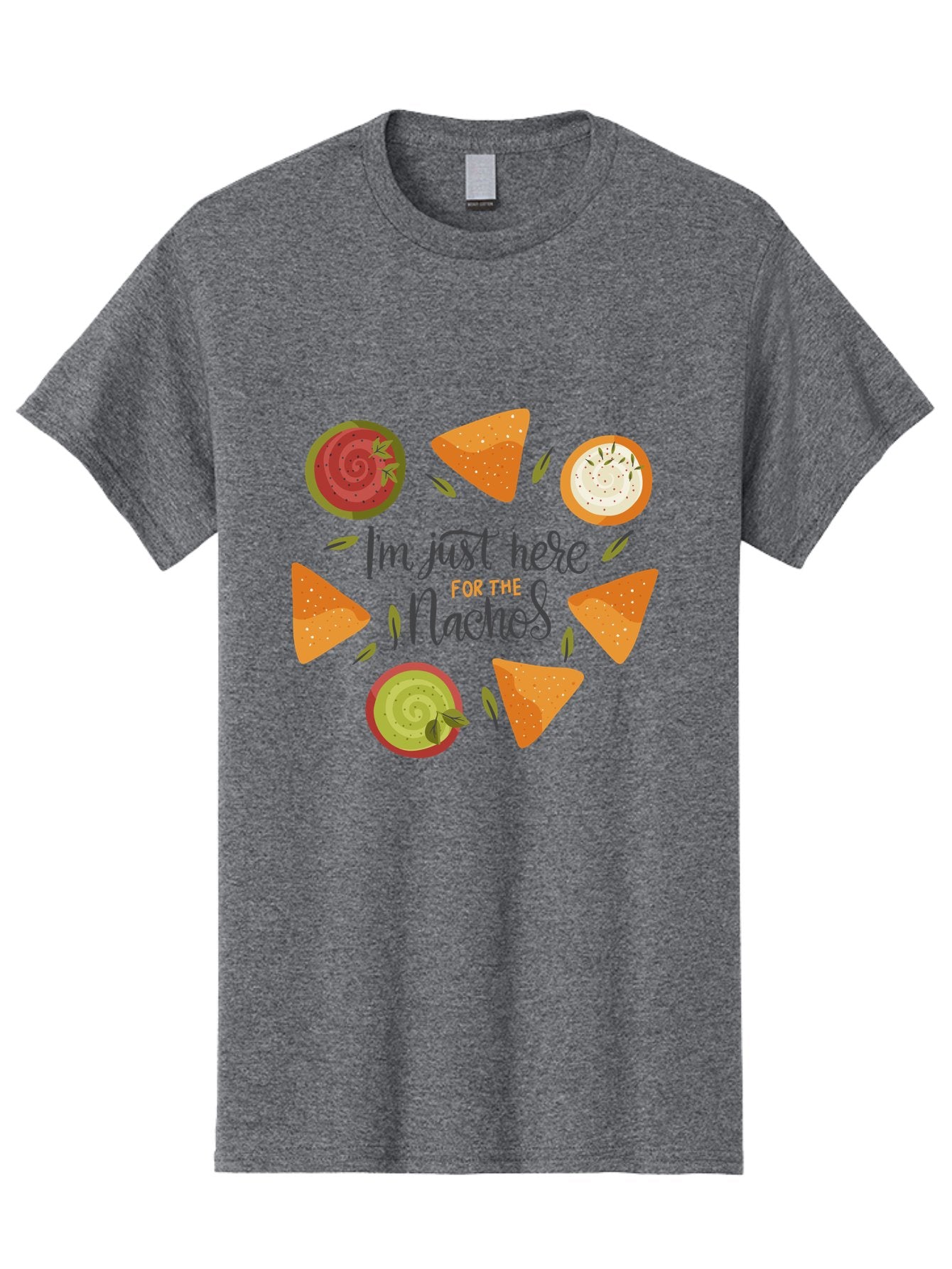 I-M-Just-Here-For-The-Nachos-1 Men'S Graphic Tee, 100% Cotton, Comfortable Casual Summer Wear, Machine Washable, Nachos, Dips, Salsa, Guacamole, Queso, Tortilla Chips, Snack Time, Mexican Food, Party Food, Nacho Cheese, Appetizer -  Aaa262 15