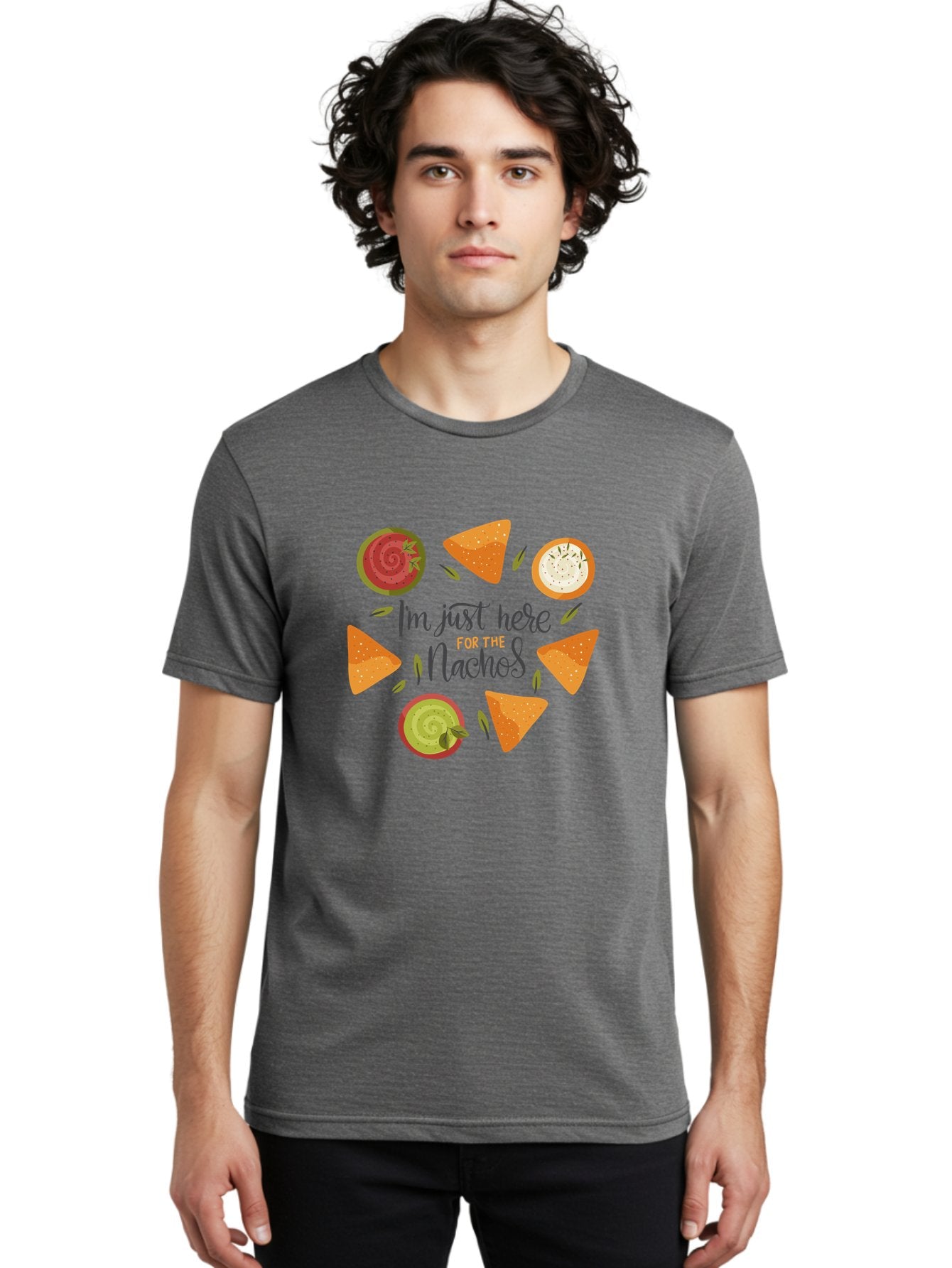I-M-Just-Here-For-The-Nachos-1 Men'S Graphic Tee, 100% Cotton, Comfortable Casual Summer Wear, Machine Washable, Nachos, Dips, Salsa, Guacamole, Queso, Tortilla Chips, Snack Time, Mexican Food, Party Food, Nacho Cheese, Appetizer -  Aaa262 16
