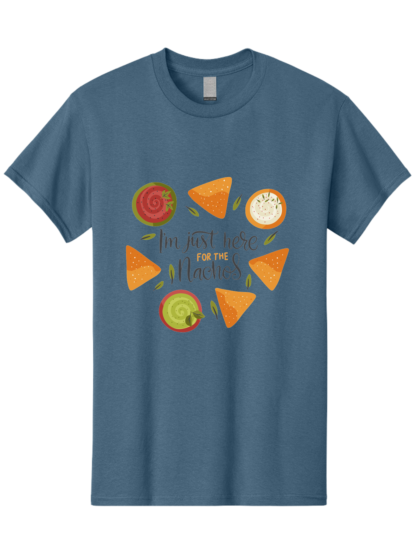 I-M-Just-Here-For-The-Nachos-1 Men'S Graphic Tee, 100% Cotton, Comfortable Casual Summer Wear, Machine Washable, Nachos, Dips, Salsa, Guacamole, Queso, Tortilla Chips, Snack Time, Mexican Food, Party Food, Nacho Cheese, Appetizer -  Aaa262 9