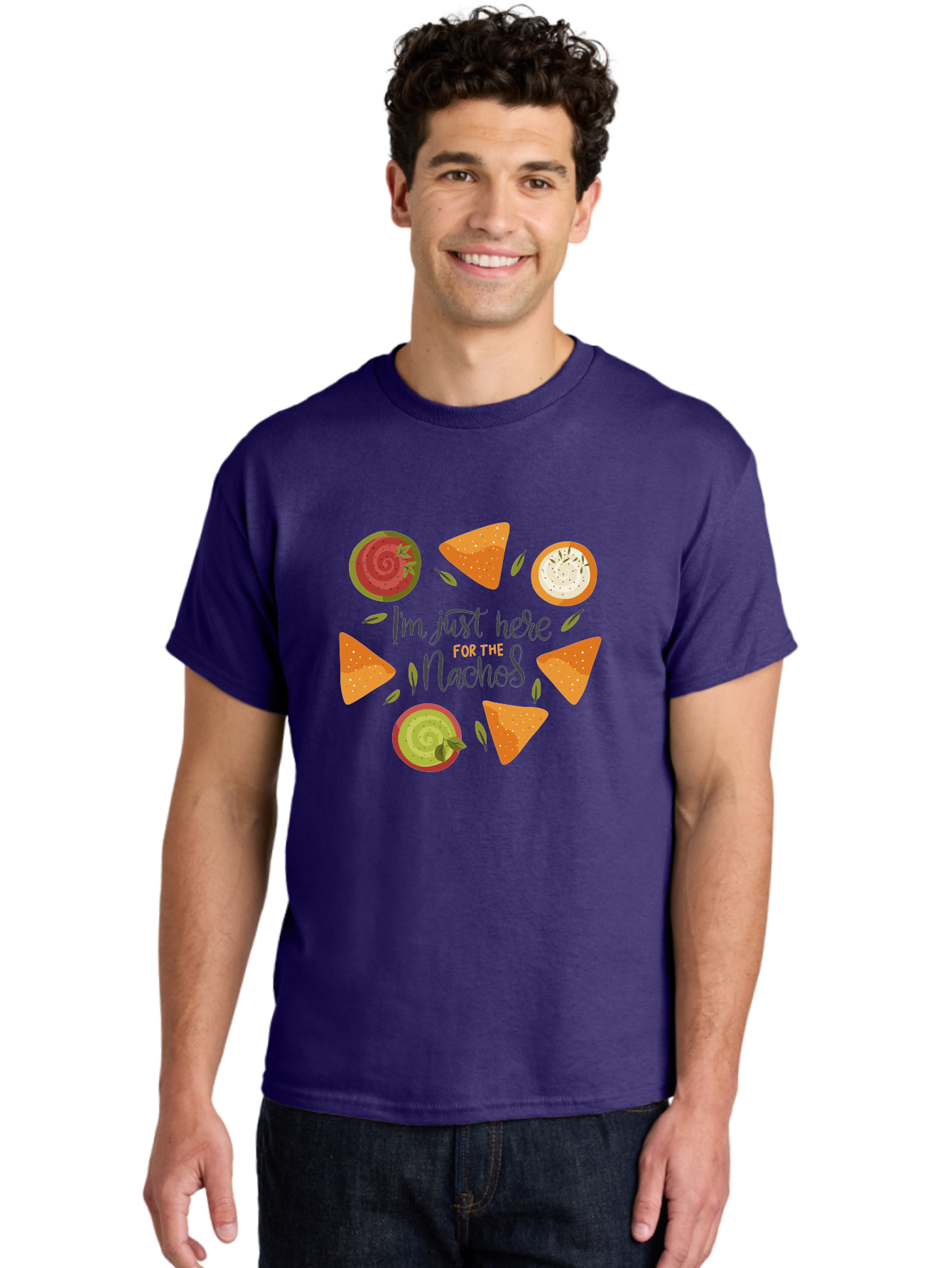 I-M-Just-Here-For-The-Nachos-1 Men'S Graphic Tee, 100% Cotton, Comfortable Casual Summer Wear, Machine Washable, Nachos, Dips, Salsa, Guacamole, Queso, Tortilla Chips, Snack Time, Mexican Food, Party Food, Nacho Cheese, Appetizer -  Aaa262 28