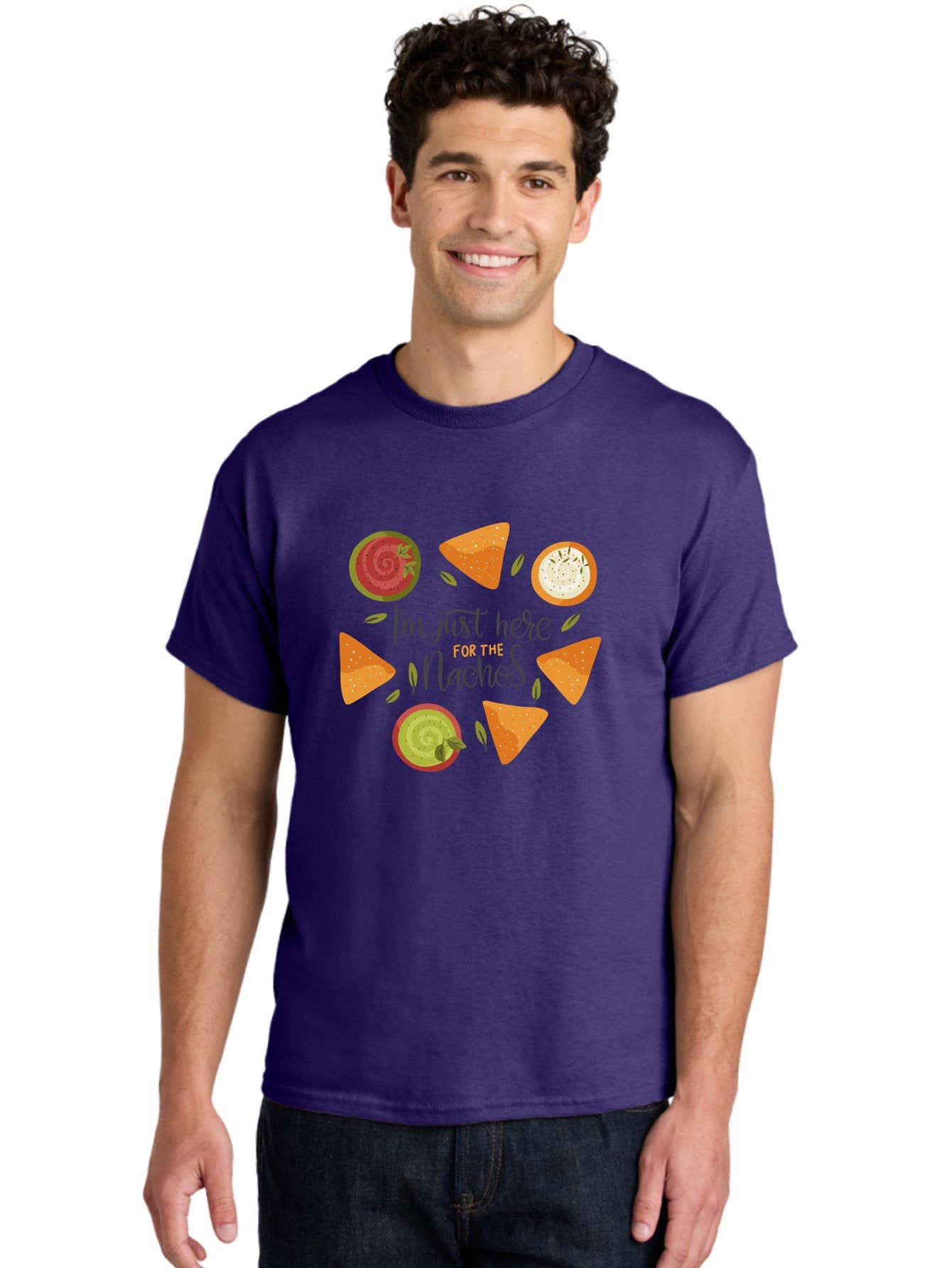 I-M-Just-Here-For-The-Nachos-1 Men'S Graphic Tee, 100% Cotton, Comfortable Casual Summer Wear, Machine Washable, Nachos, Dips, Salsa, Guacamole, Queso, Tortilla Chips, Snack Time, Mexican Food, Party Food, Nacho Cheese, Appetizer -  Aaa262 8