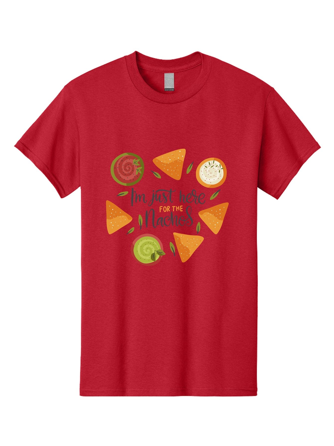I-M-Just-Here-For-The-Nachos-1 Men'S Graphic Tee, 100% Cotton, Comfortable Casual Summer Wear, Machine Washable, Nachos, Dips, Salsa, Guacamole, Queso, Tortilla Chips, Snack Time, Mexican Food, Party Food, Nacho Cheese, Appetizer -  Aaa262 3