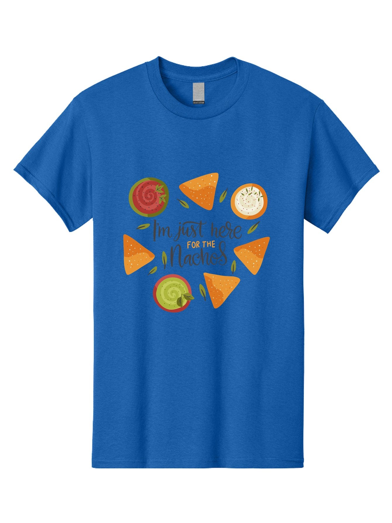 I-M-Just-Here-For-The-Nachos-1 Men'S Graphic Tee, 100% Cotton, Comfortable Casual Summer Wear, Machine Washable, Nachos, Dips, Salsa, Guacamole, Queso, Tortilla Chips, Snack Time, Mexican Food, Party Food, Nacho Cheese, Appetizer -  Aaa262 25